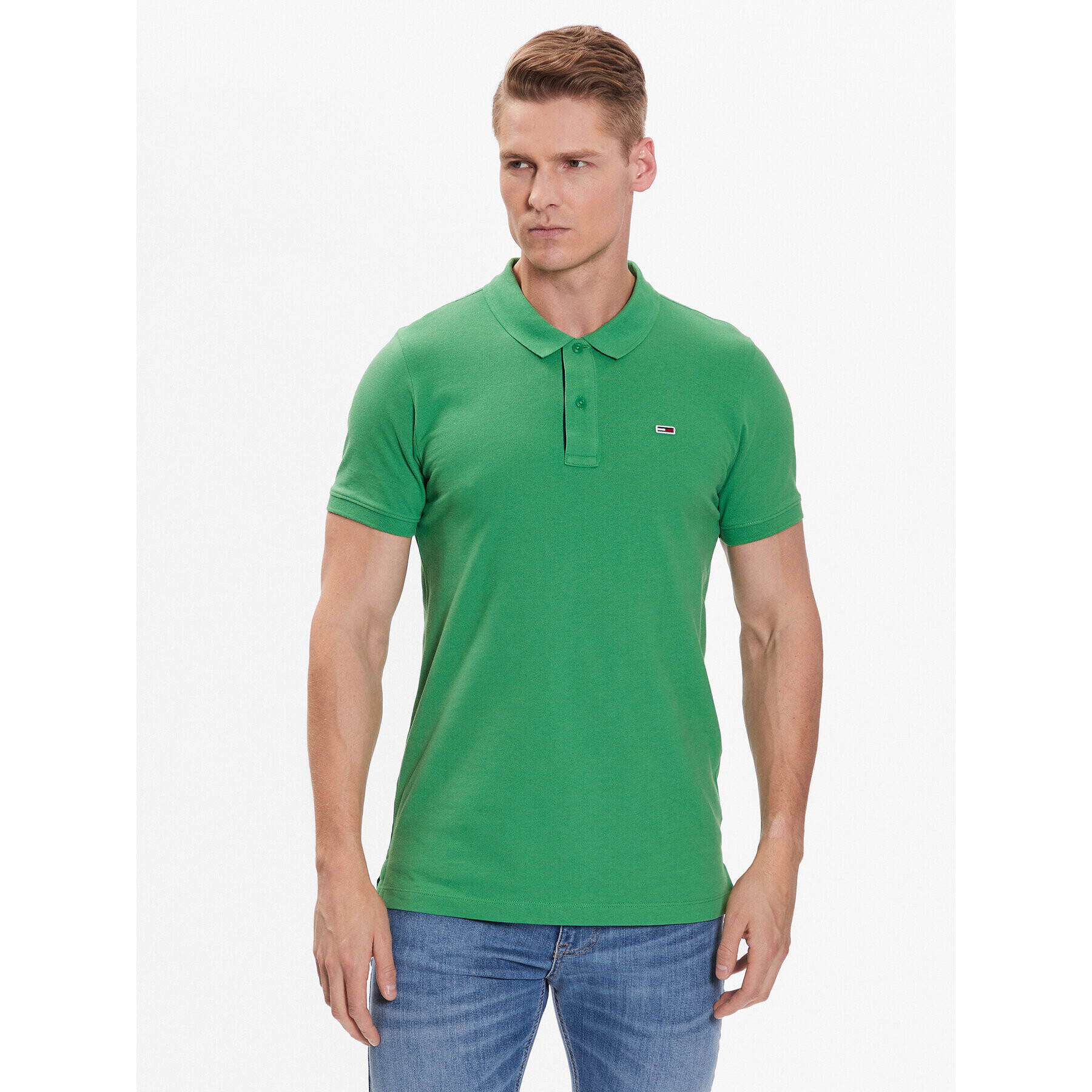 Tommy Jeans Tricou polo DM0DM15940 Verde Slim Fit - Pled.ro