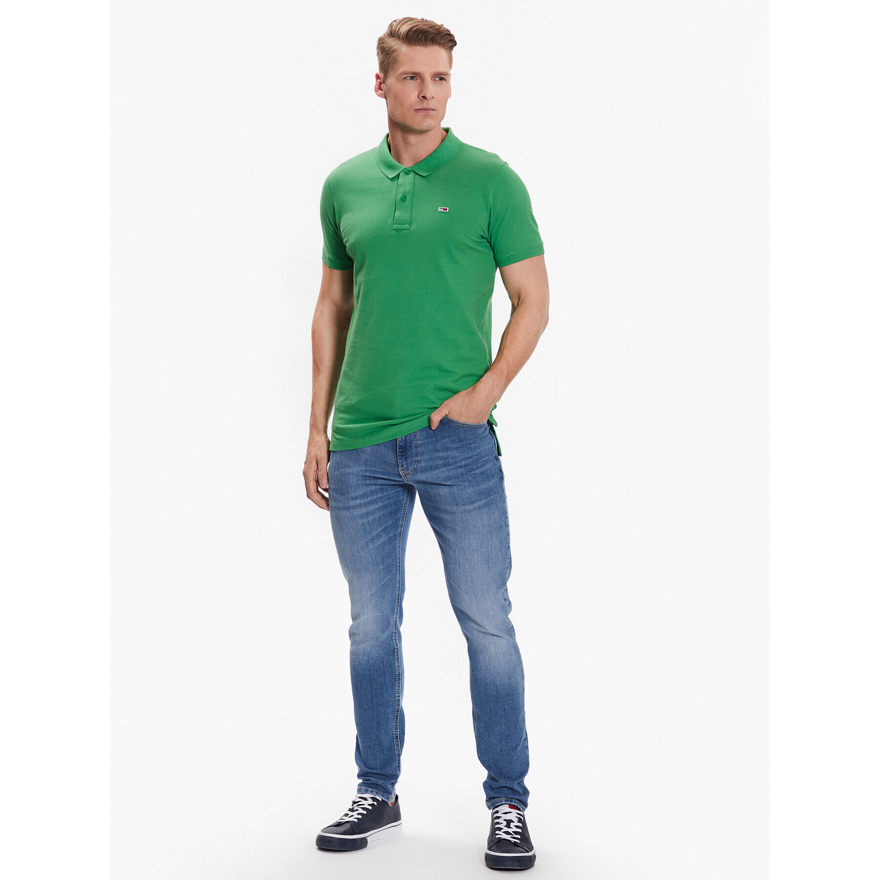 Tommy Jeans Tricou polo DM0DM15940 Verde Slim Fit - Pled.ro