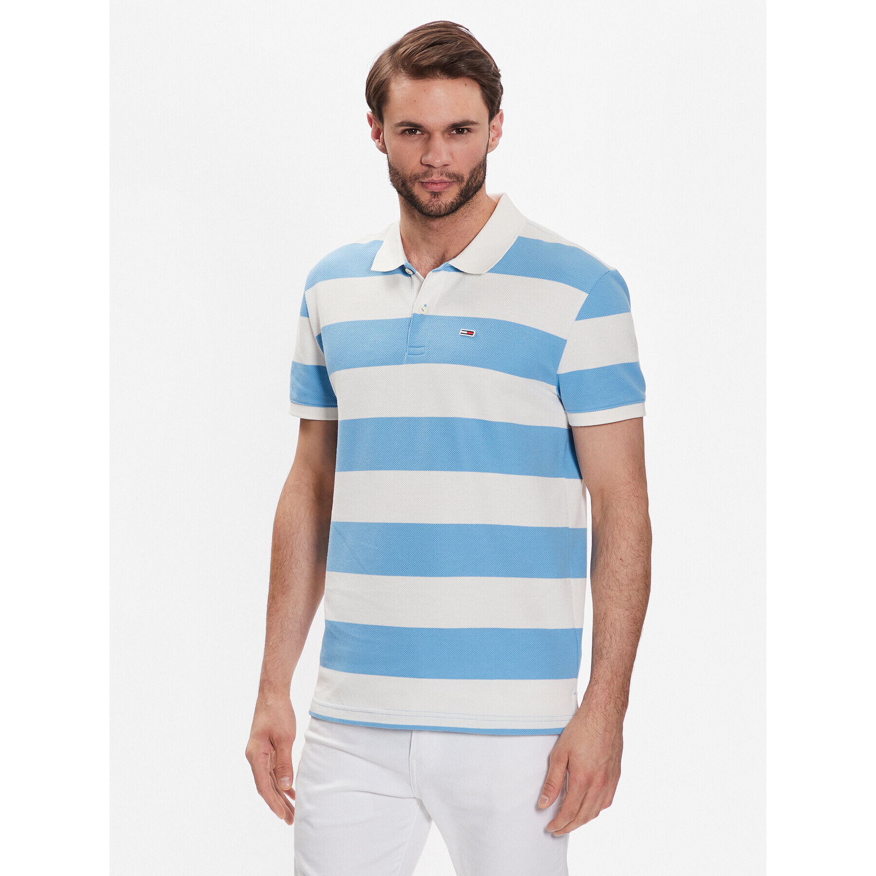 Tommy Jeans Tricou polo DM0DM16225 Albastru Regular Fit - Pled.ro