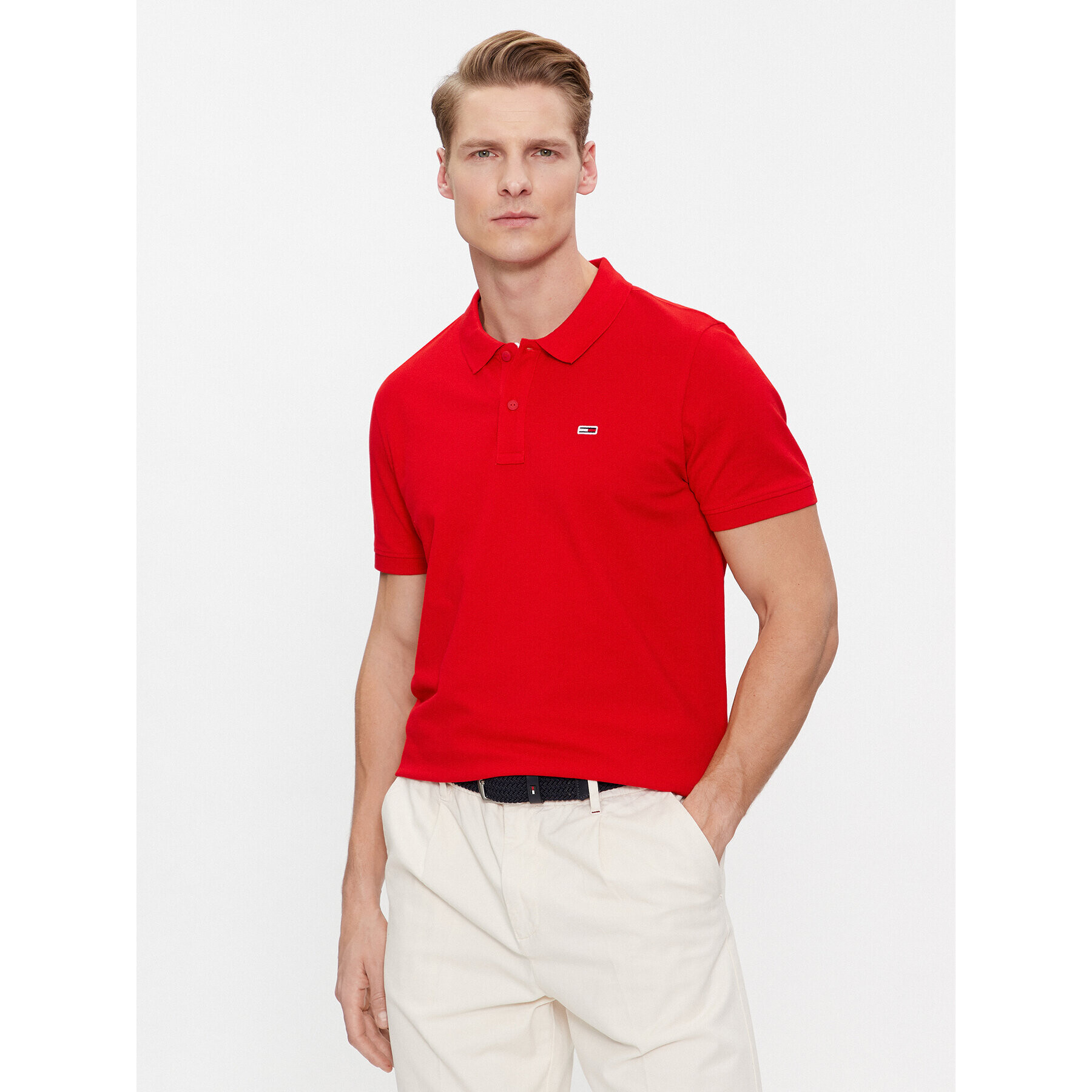 Tommy Jeans Tricou polo DM0DM18312 Roșu Slim Fit - Pled.ro