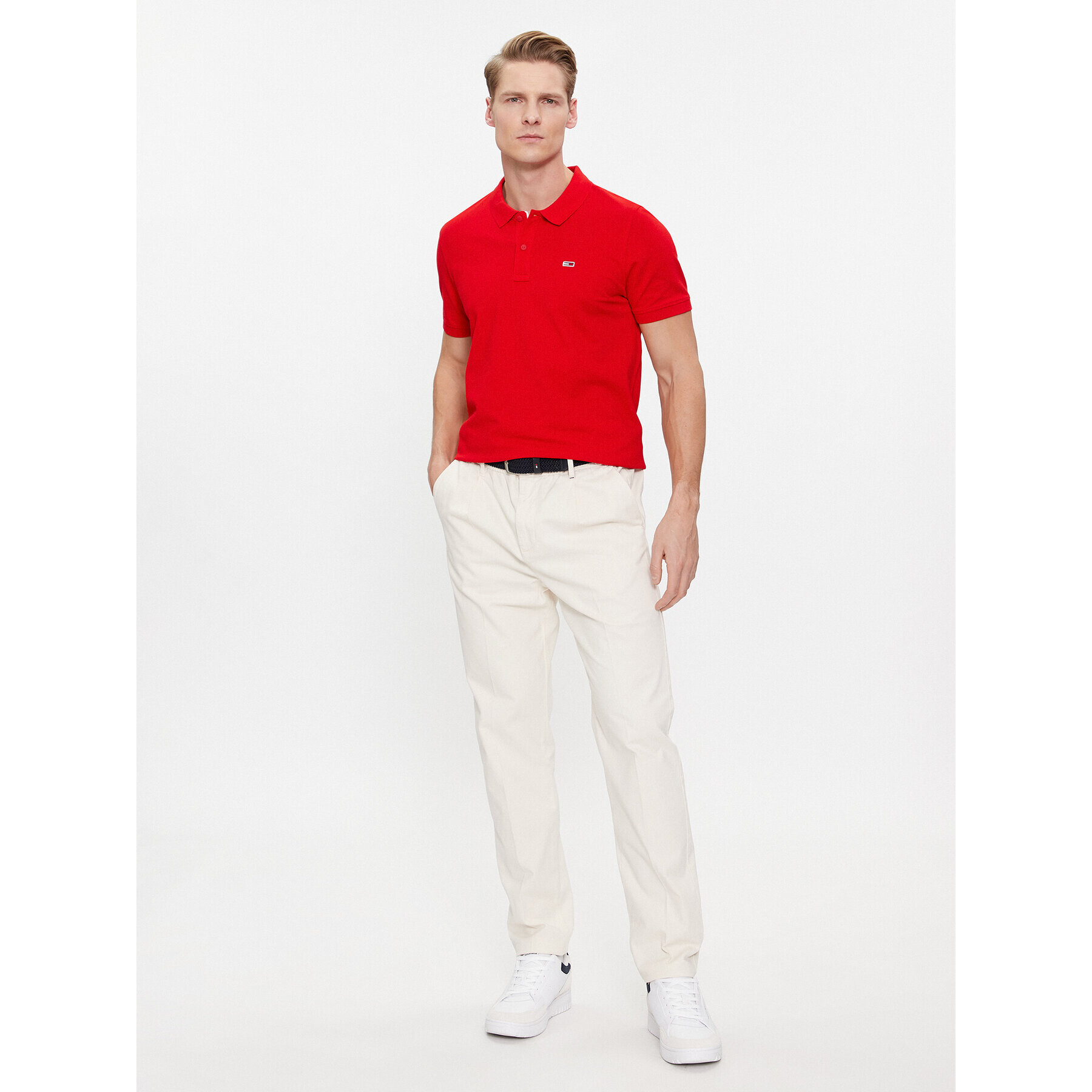 Tommy Jeans Tricou polo DM0DM18312 Roșu Slim Fit - Pled.ro