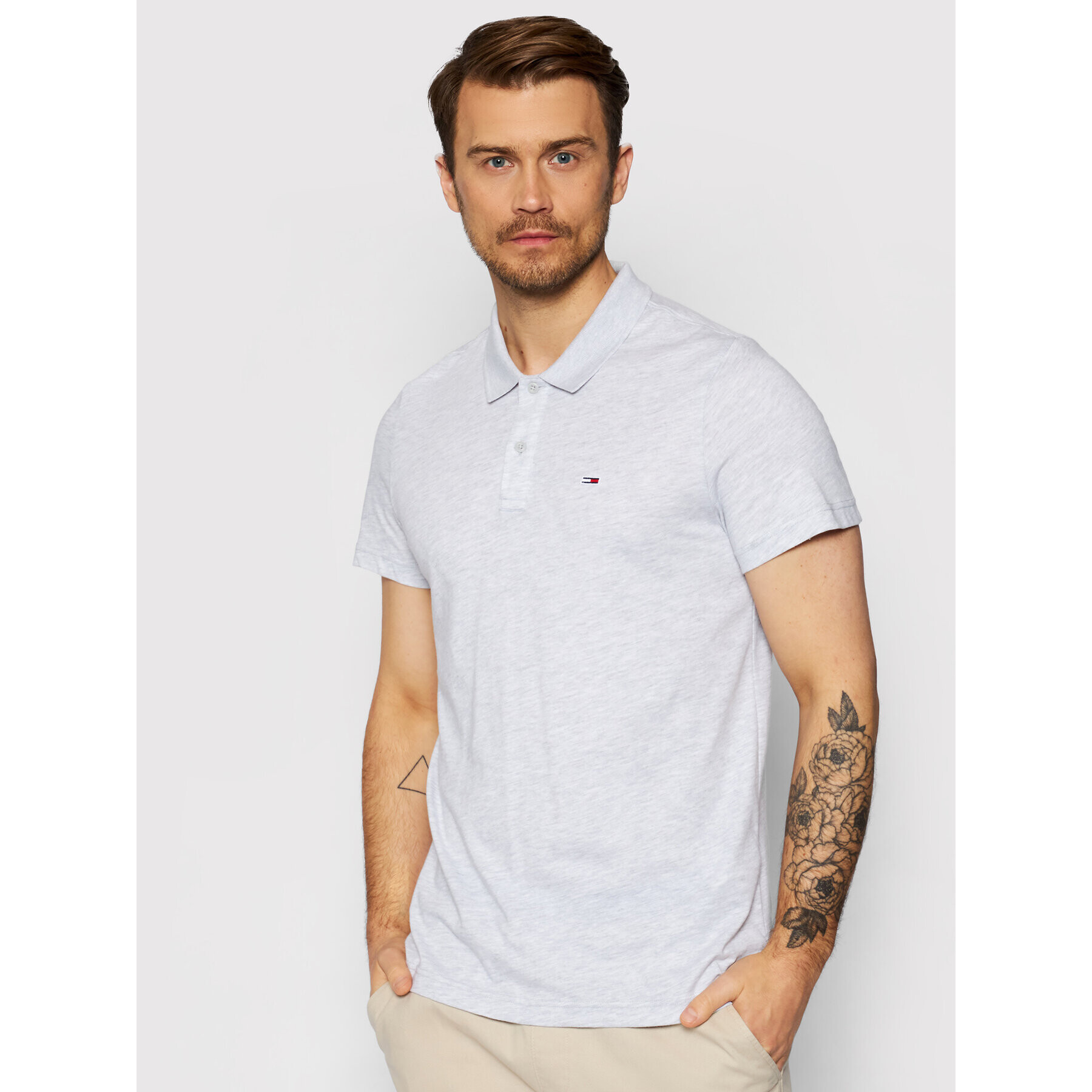 Tommy Jeans Tricou polo Essential DM0DM10322 Gri Regular Fit - Pled.ro