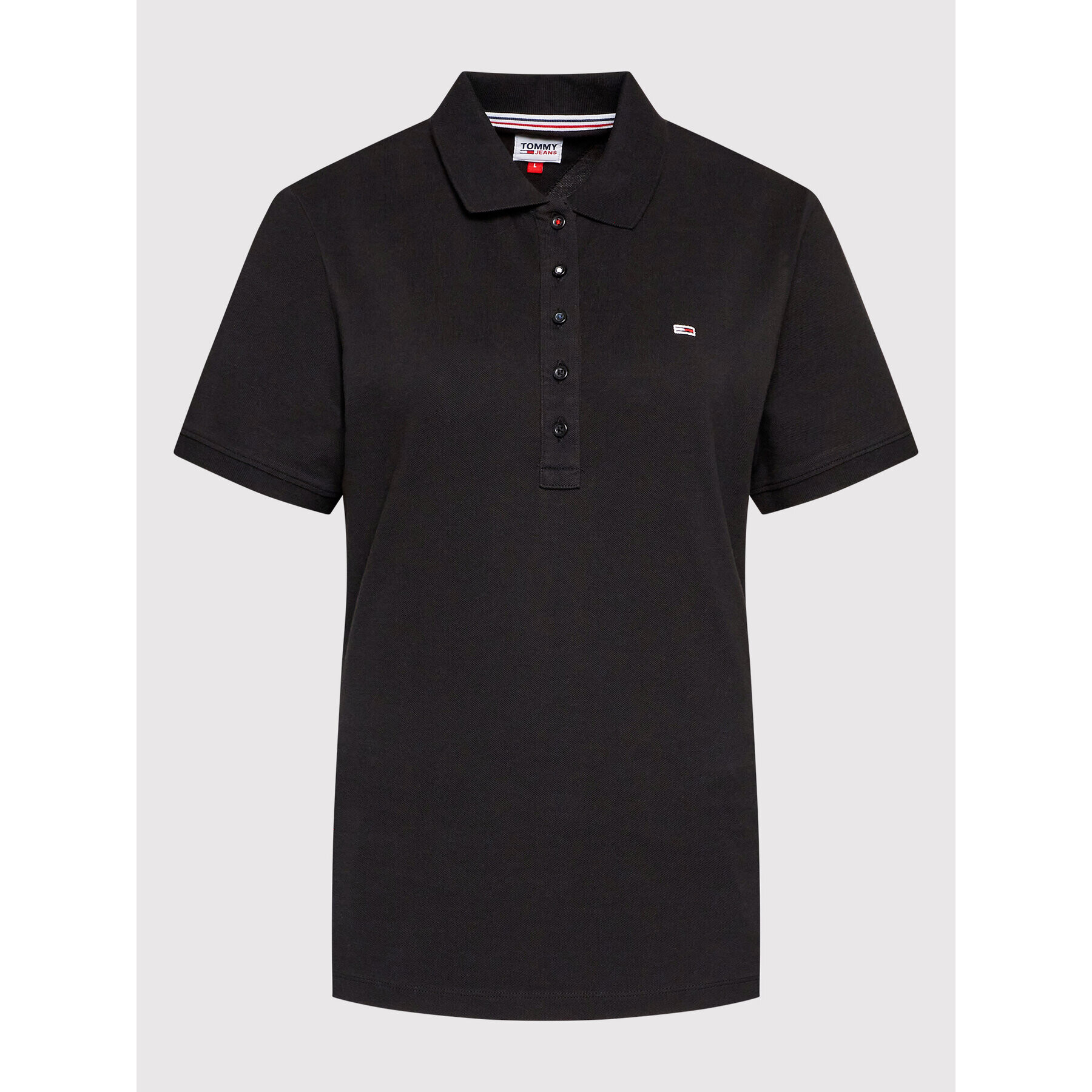 Tommy Jeans Tricou polo Flag Button DW0DW12536 Negru Slim Fit - Pled.ro