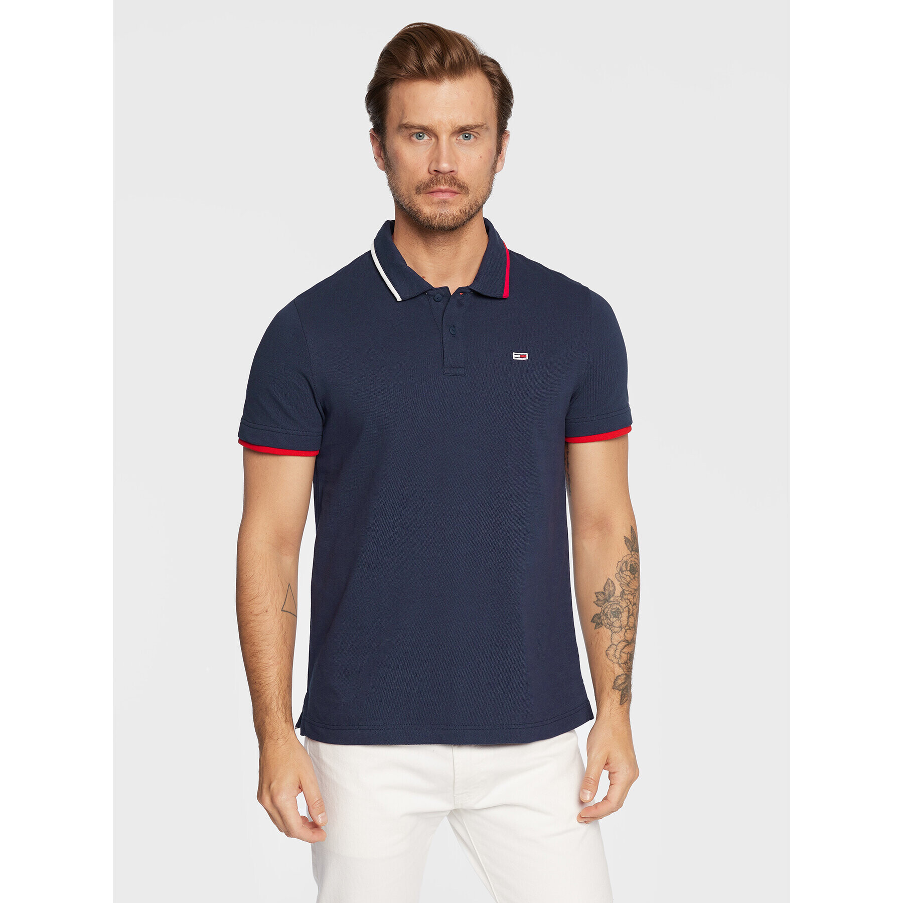 Tommy Jeans Tricou polo Flag DM0DM15076 Bleumarin Regular Fit - Pled.ro