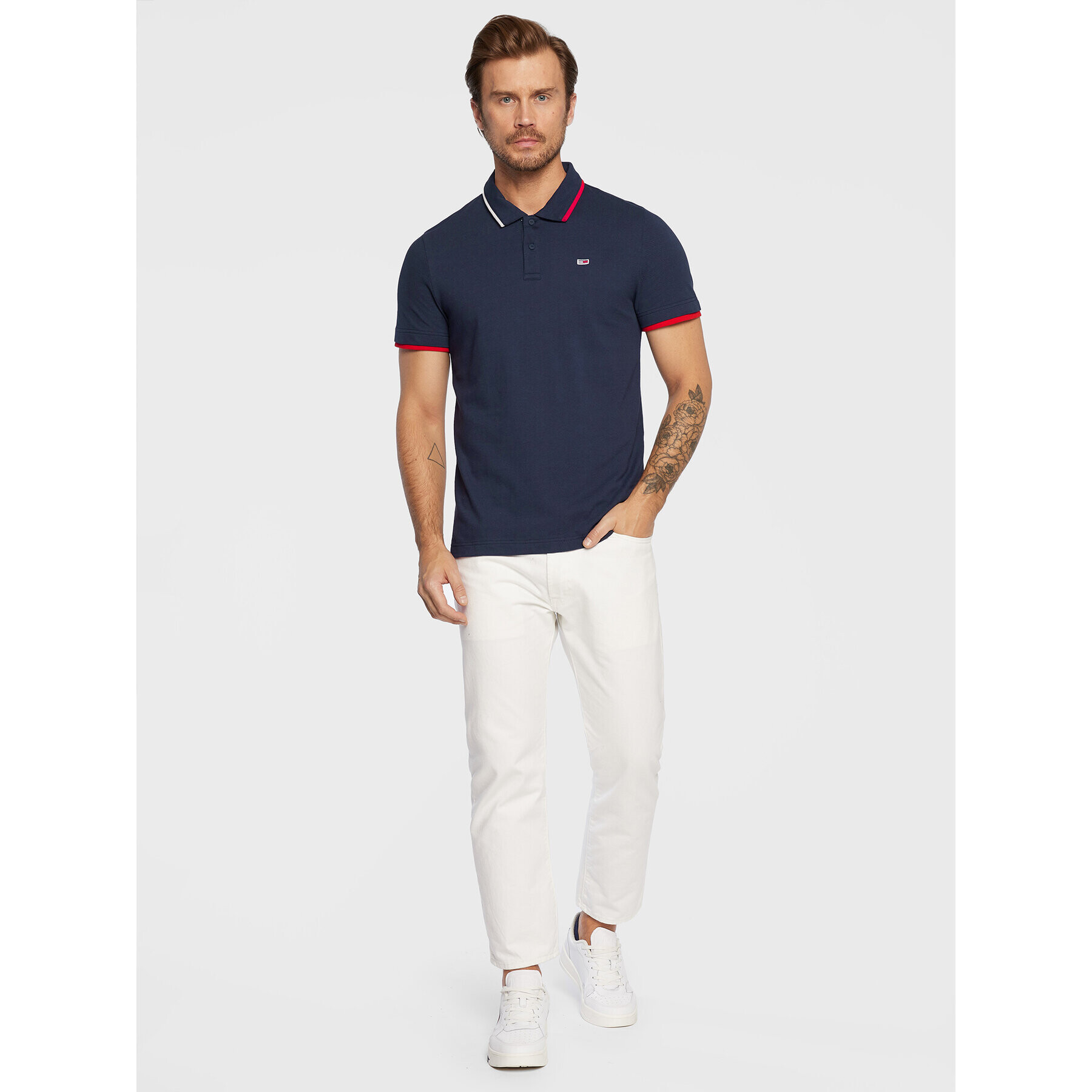 Tommy Jeans Tricou polo Flag DM0DM15076 Bleumarin Regular Fit - Pled.ro