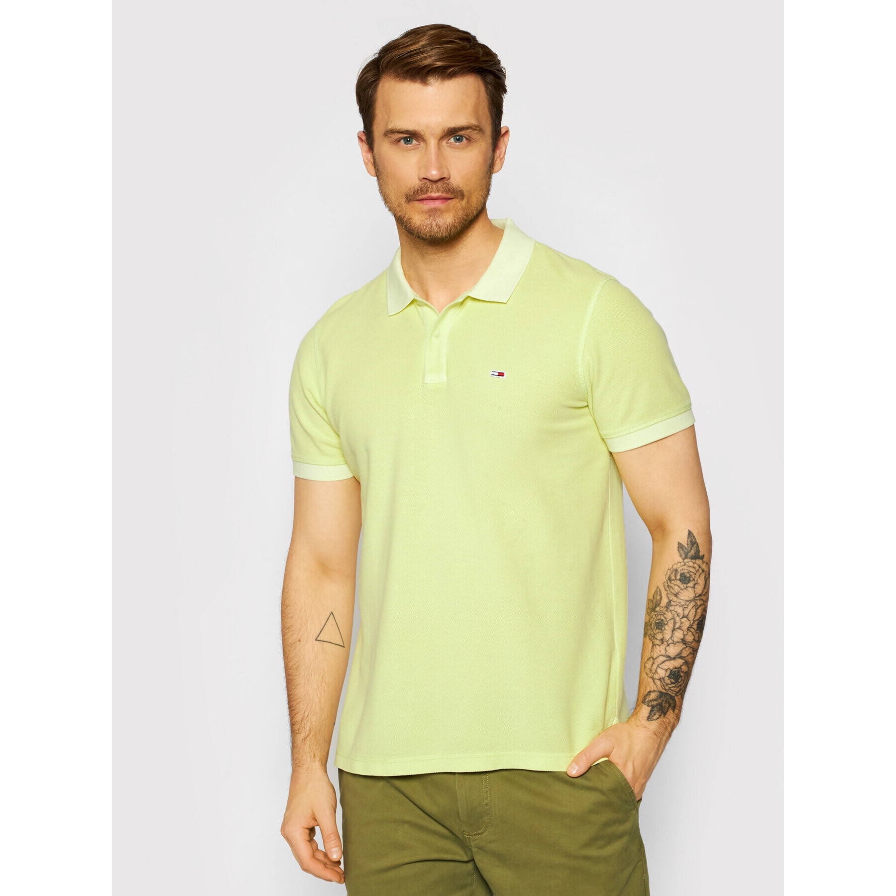 Tommy Jeans Tricou polo Garment Dye DM0DM10586 Verde Regular Fit - Pled.ro