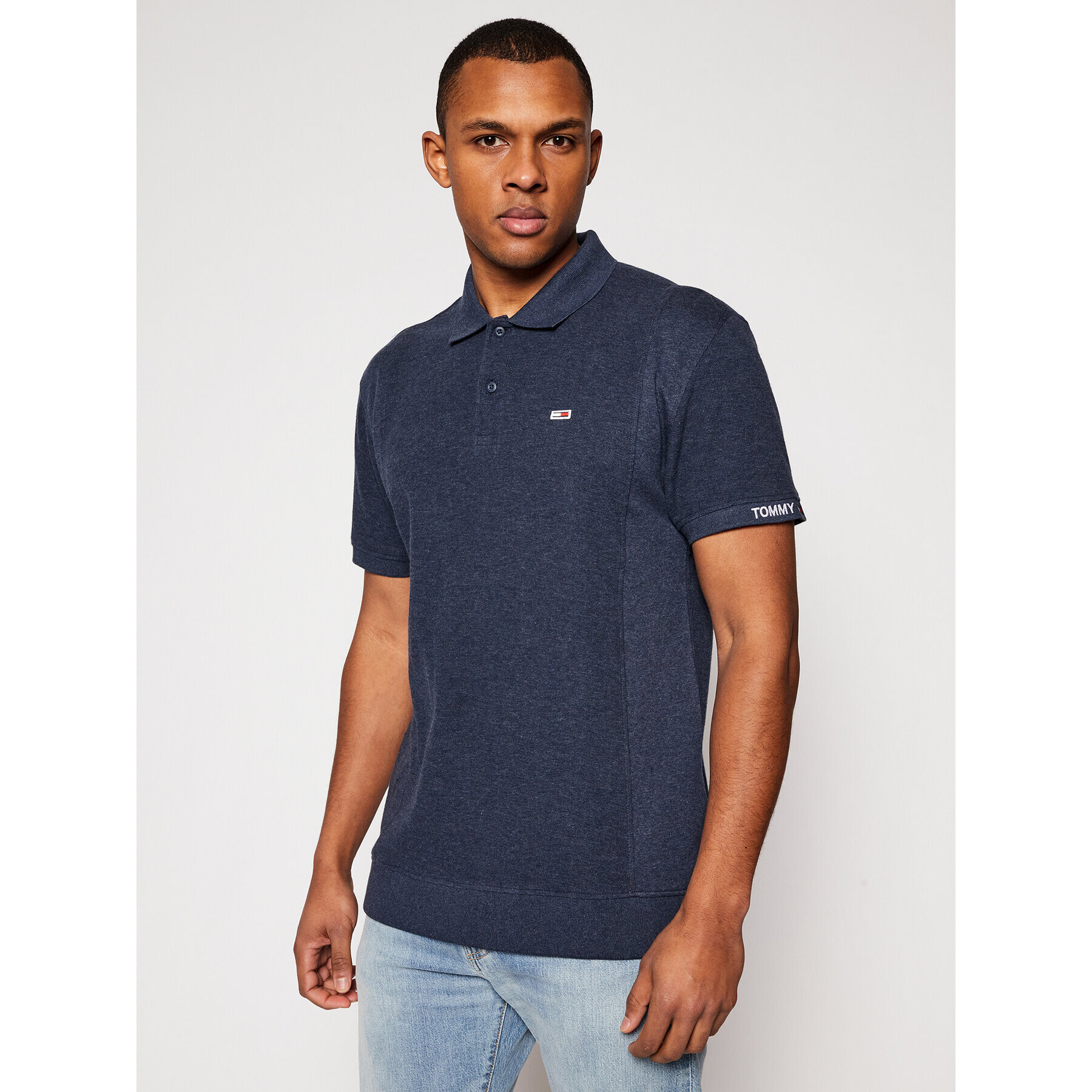 Tommy Jeans Tricou polo Heritage Mini Waffle DM0DM10587 Bleumarin Relaxed Fit - Pled.ro