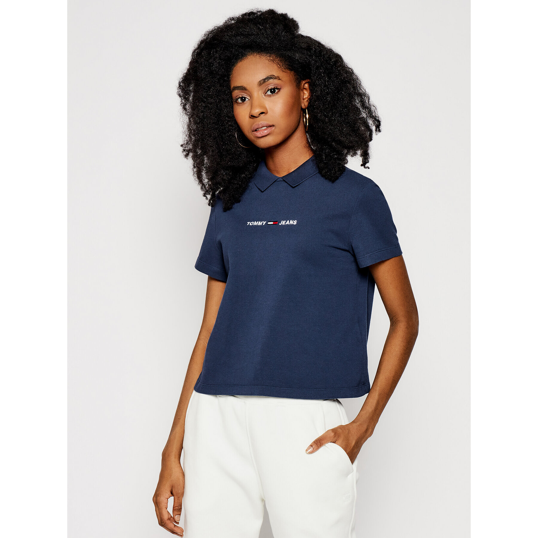 Tommy Jeans Tricou polo Linear Logo DW0DW09909 Bleumarin Regular Fit - Pled.ro