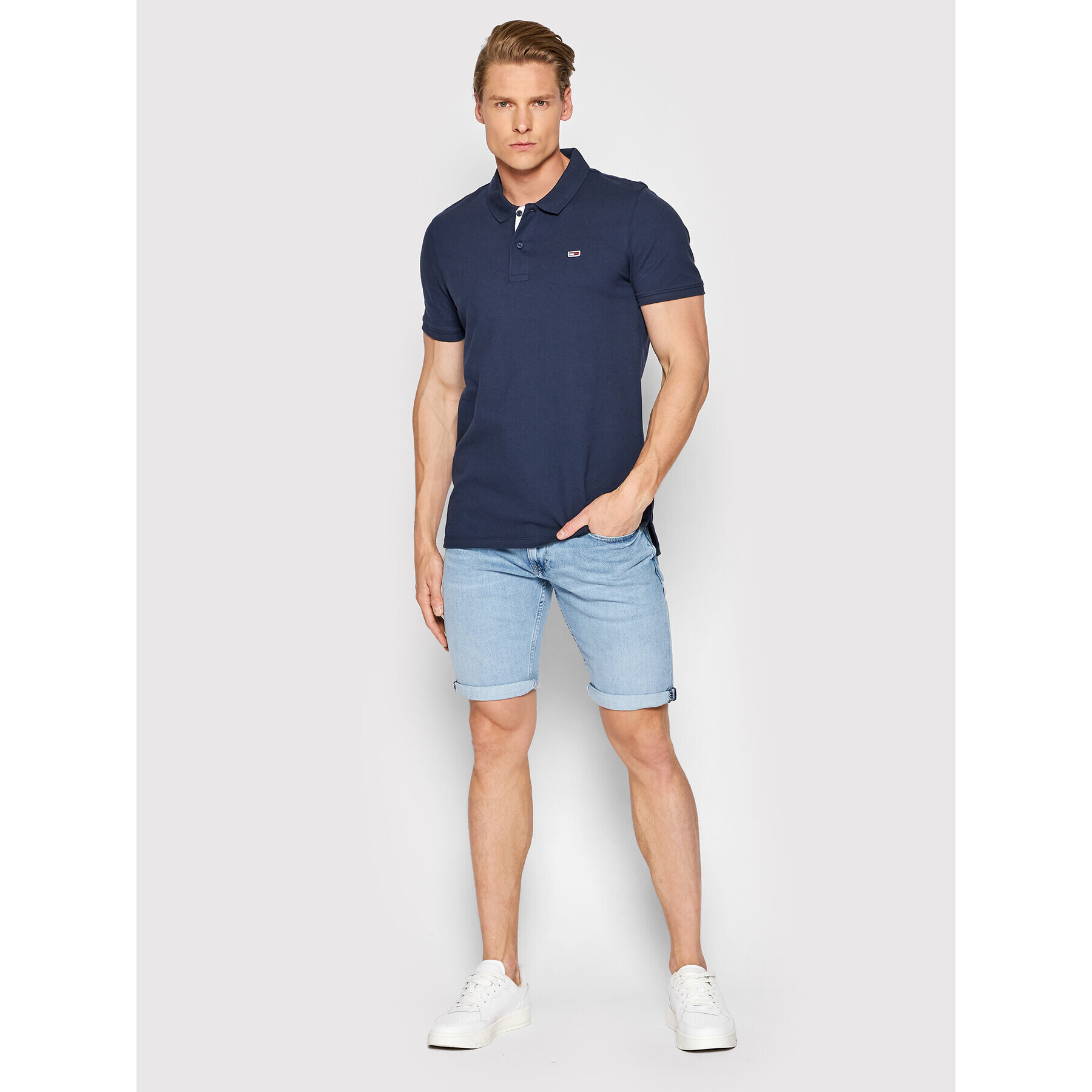 Tommy Jeans Tricou polo Solid Stretch DM0DM12219 Bleumarin Slim Fit - Pled.ro