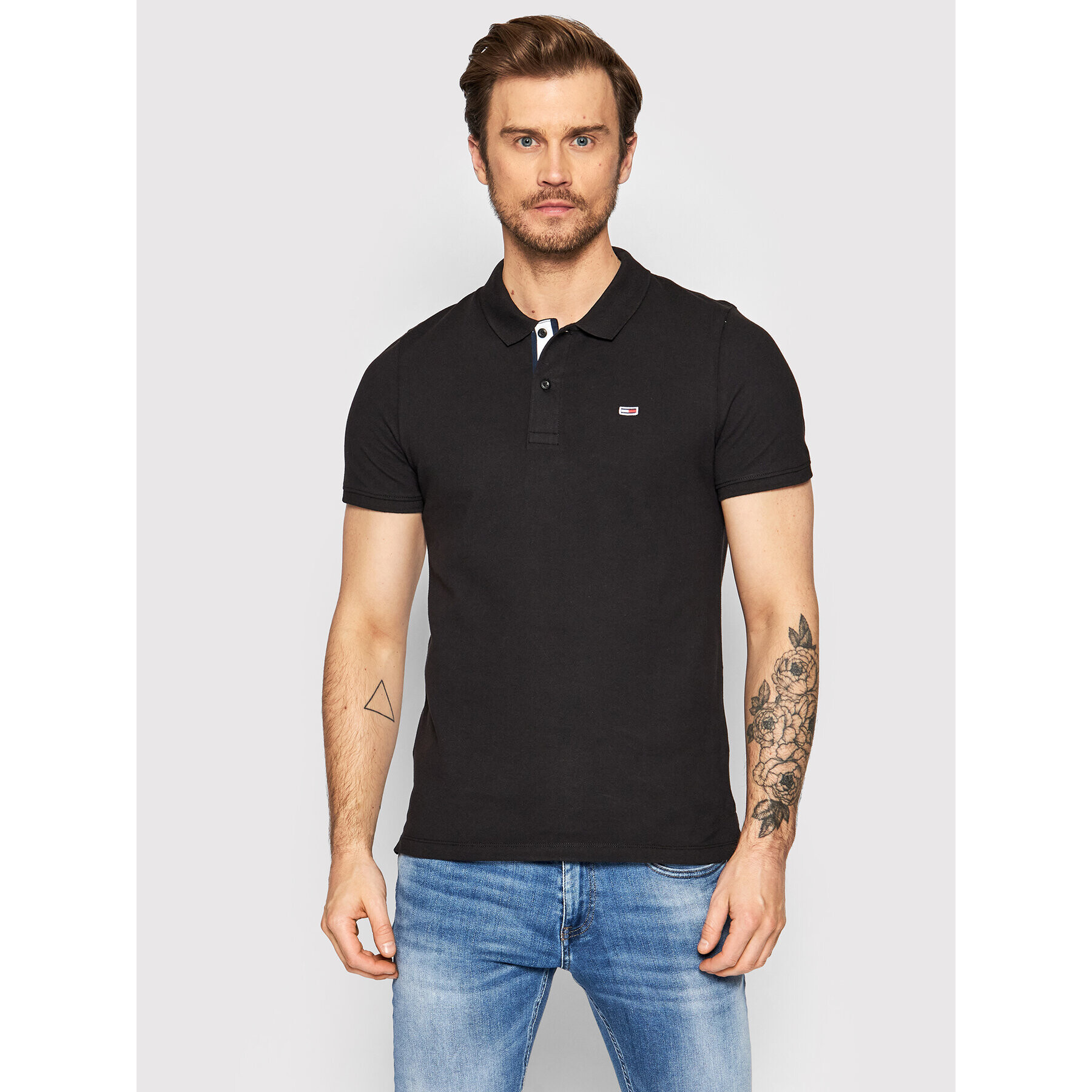 Tommy Jeans Tricou polo Solid Stretch DM0DM12219 Negru Slim Fit - Pled.ro