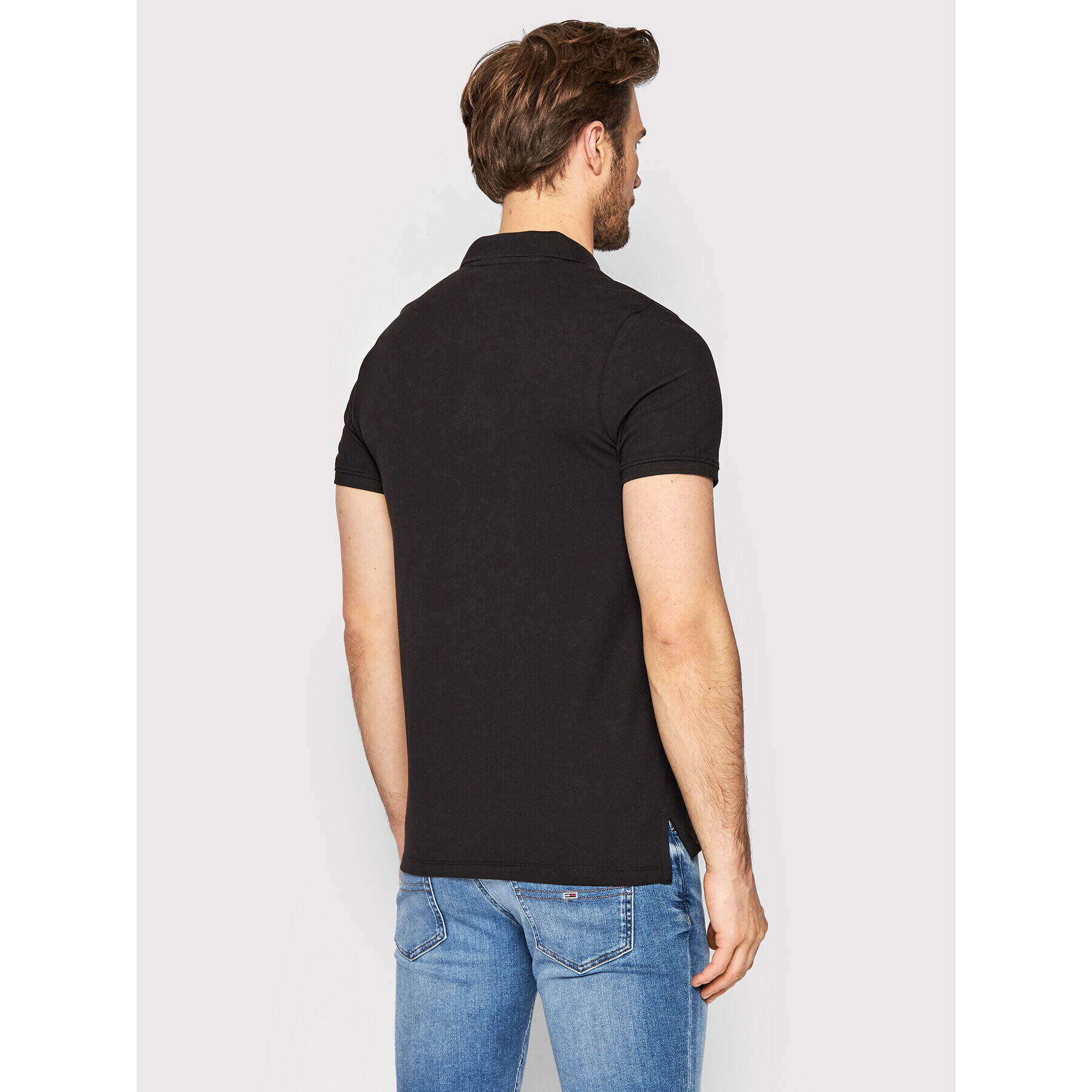 Tommy Jeans Tricou polo Solid Stretch DM0DM12219 Negru Slim Fit - Pled.ro