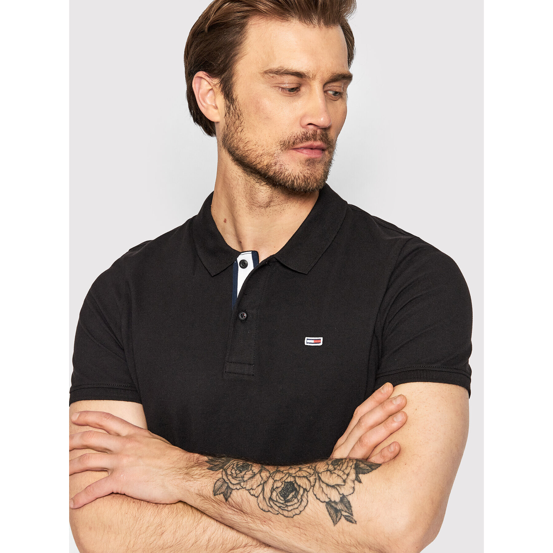 Tommy Jeans Tricou polo Solid Stretch DM0DM12219 Negru Slim Fit - Pled.ro