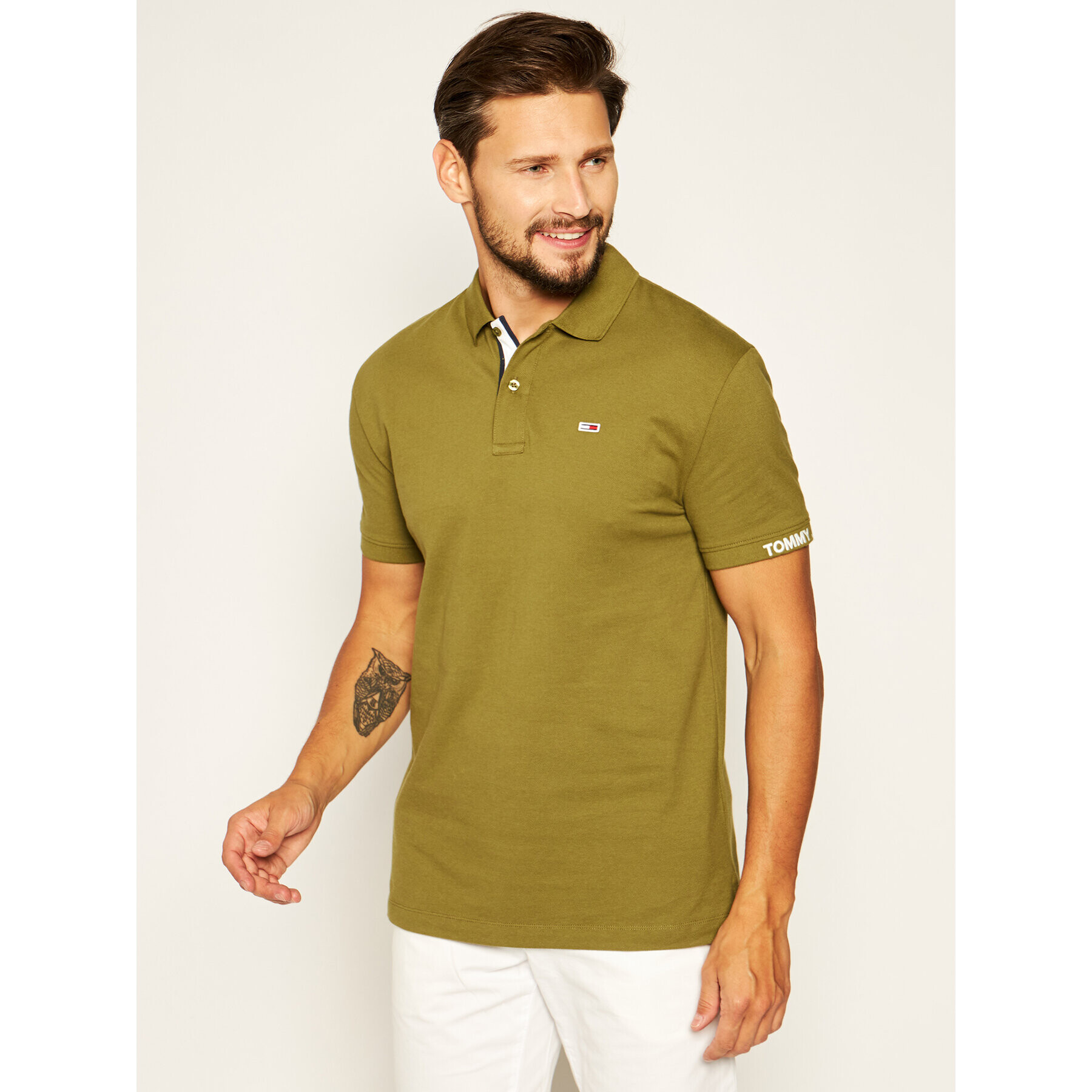 Tommy Jeans Tricou polo Tjm Branded Rib DM0DM07802 Verde Regular Fit - Pled.ro