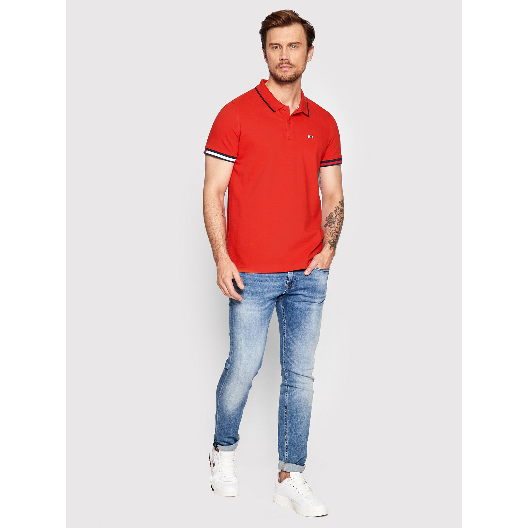 Tommy Jeans Tricou polo Tjm Flag Cuffs DM0DM12963 Roșu Regular Fit - Pled.ro