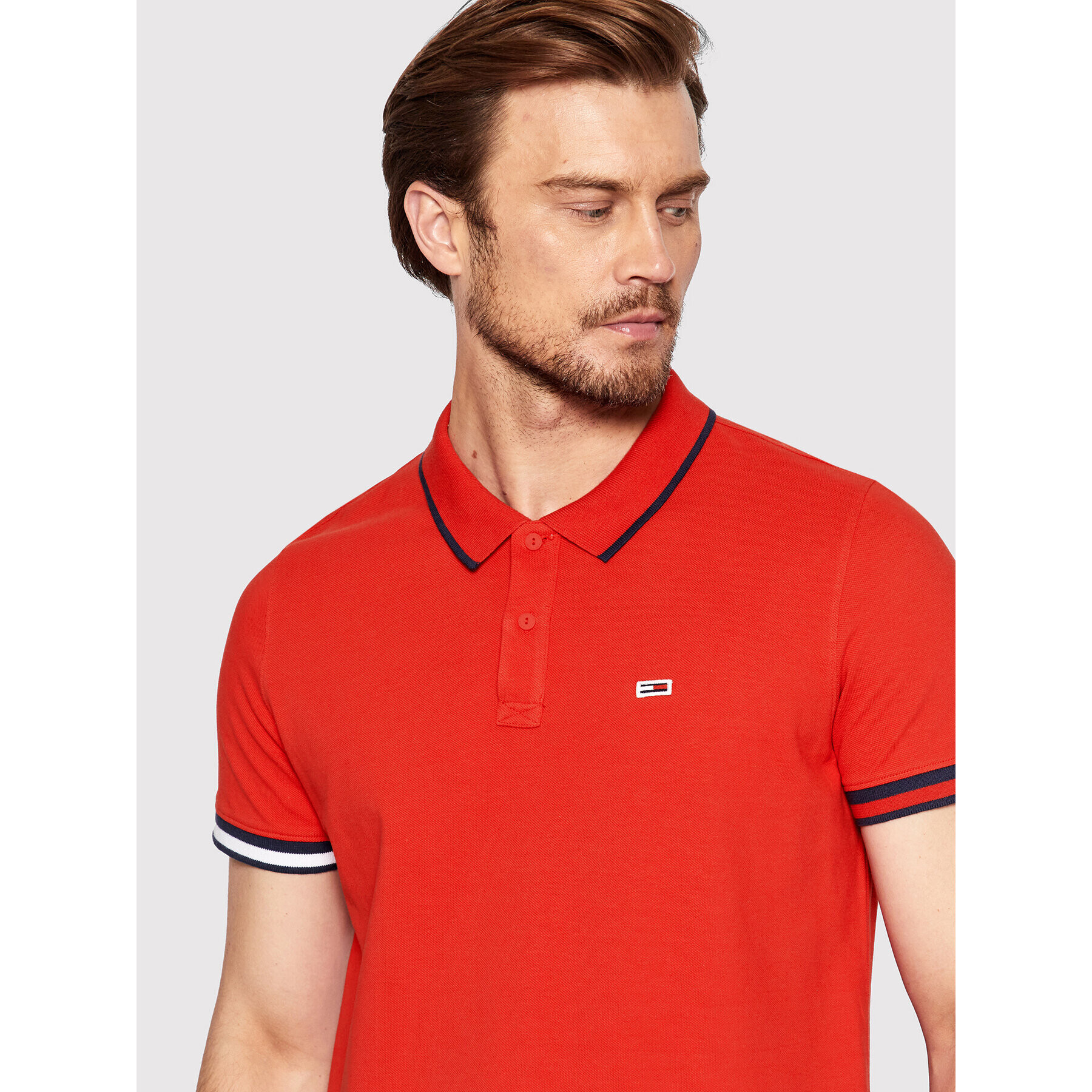 Tommy Jeans Tricou polo Tjm Flag Cuffs DM0DM12963 Roșu Regular Fit - Pled.ro