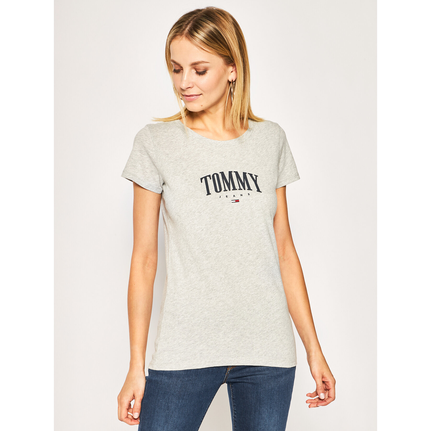 Tommy Jeans Tricou Script DW0DW08061 Gri Slim Fit - Pled.ro