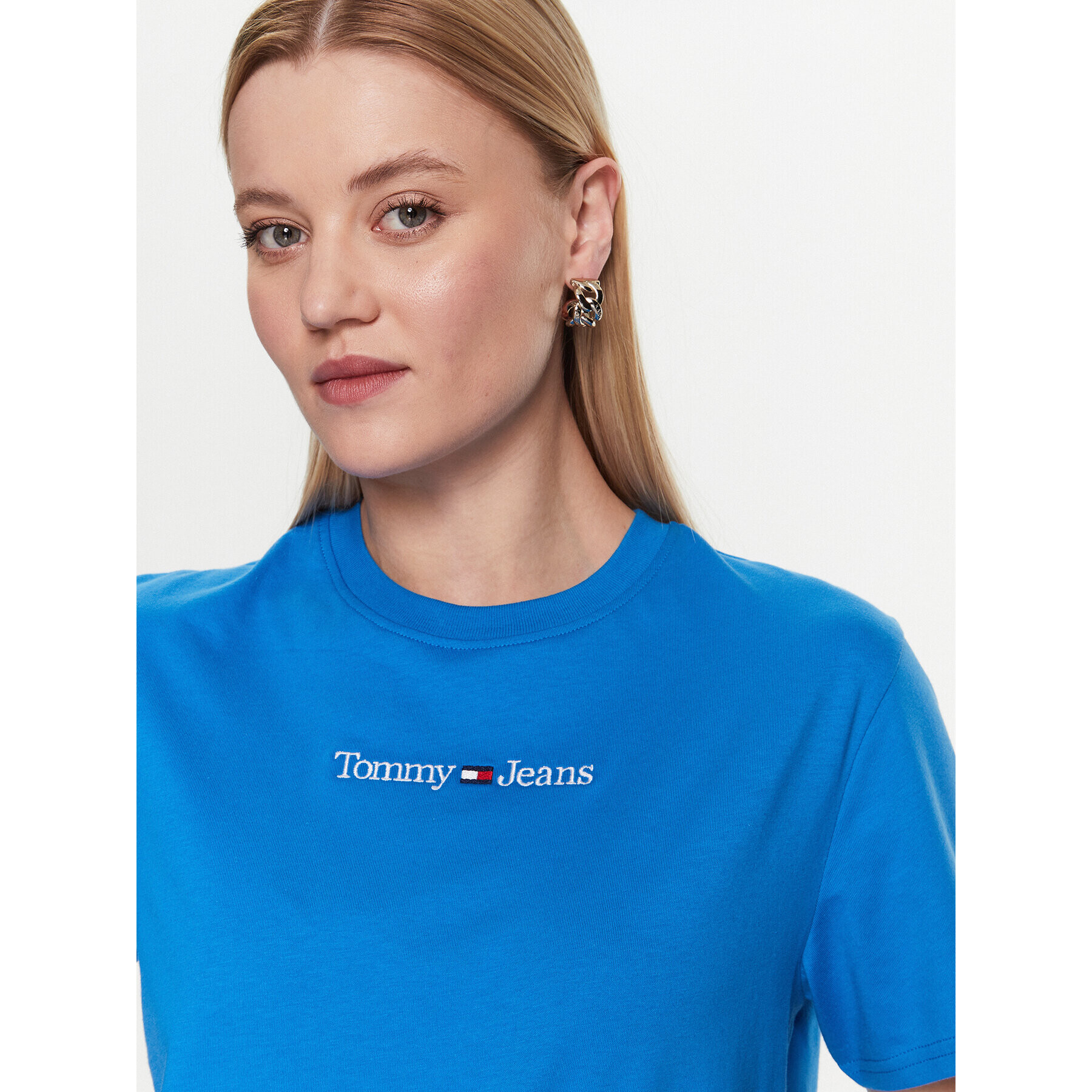 Tommy Jeans Tricou Serif Linear DW0DW15049 Albastru Regular Fit - Pled.ro