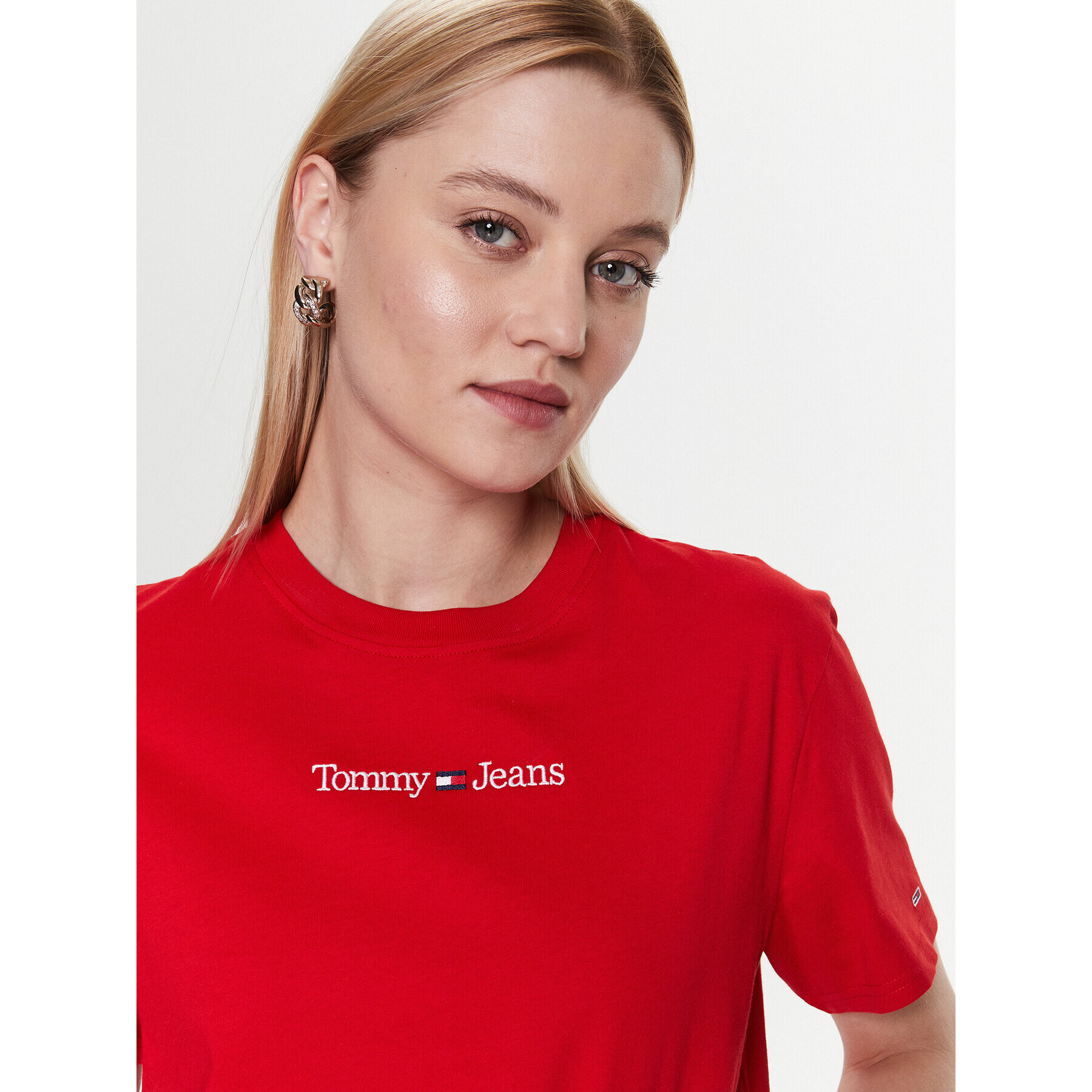 Tommy Jeans Tricou Serif Linear DW0DW15049 Roșu Regular Fit - Pled.ro