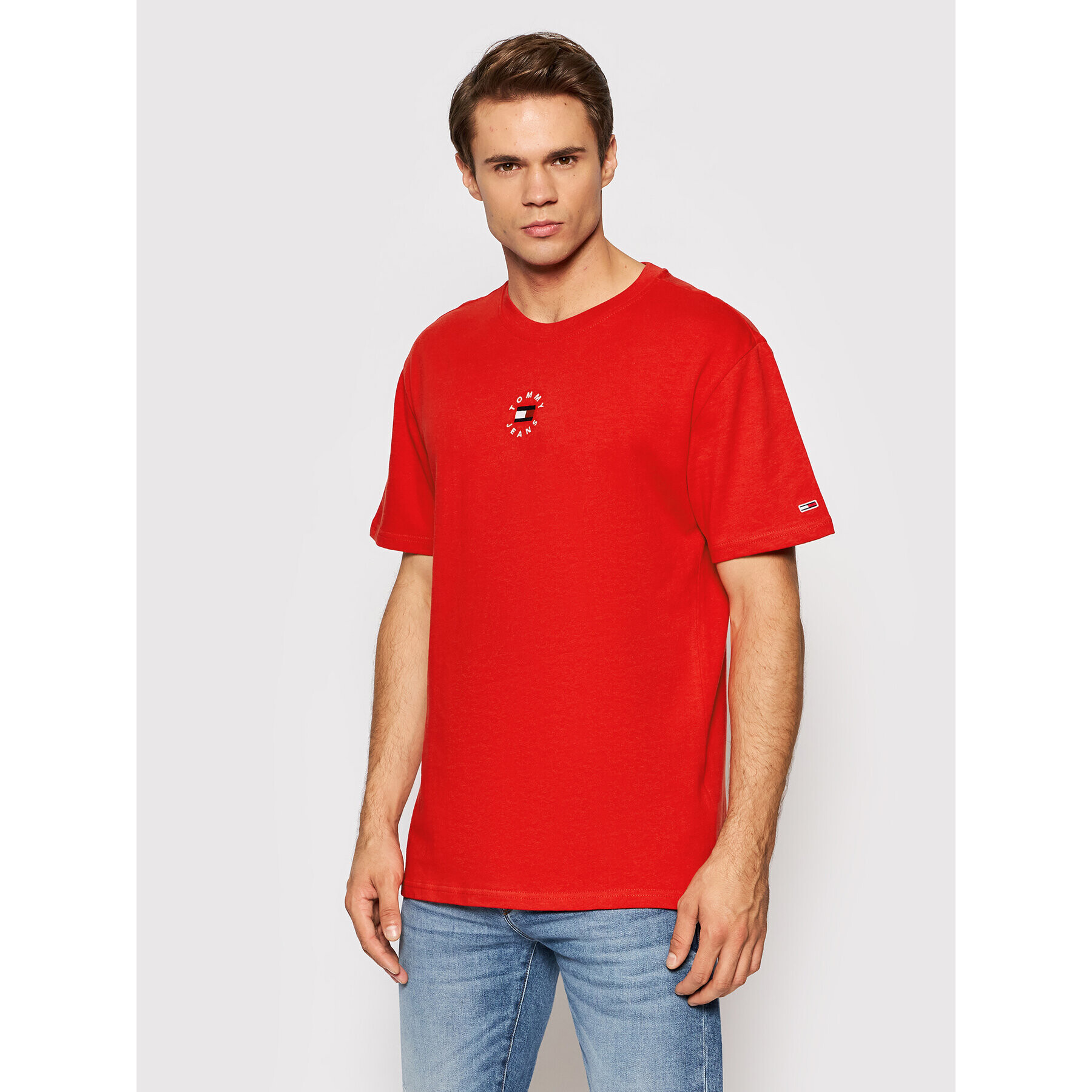 Tommy Jeans Tricou Tiny Circular DM0DM11602 Roșu Regular Fit - Pled.ro