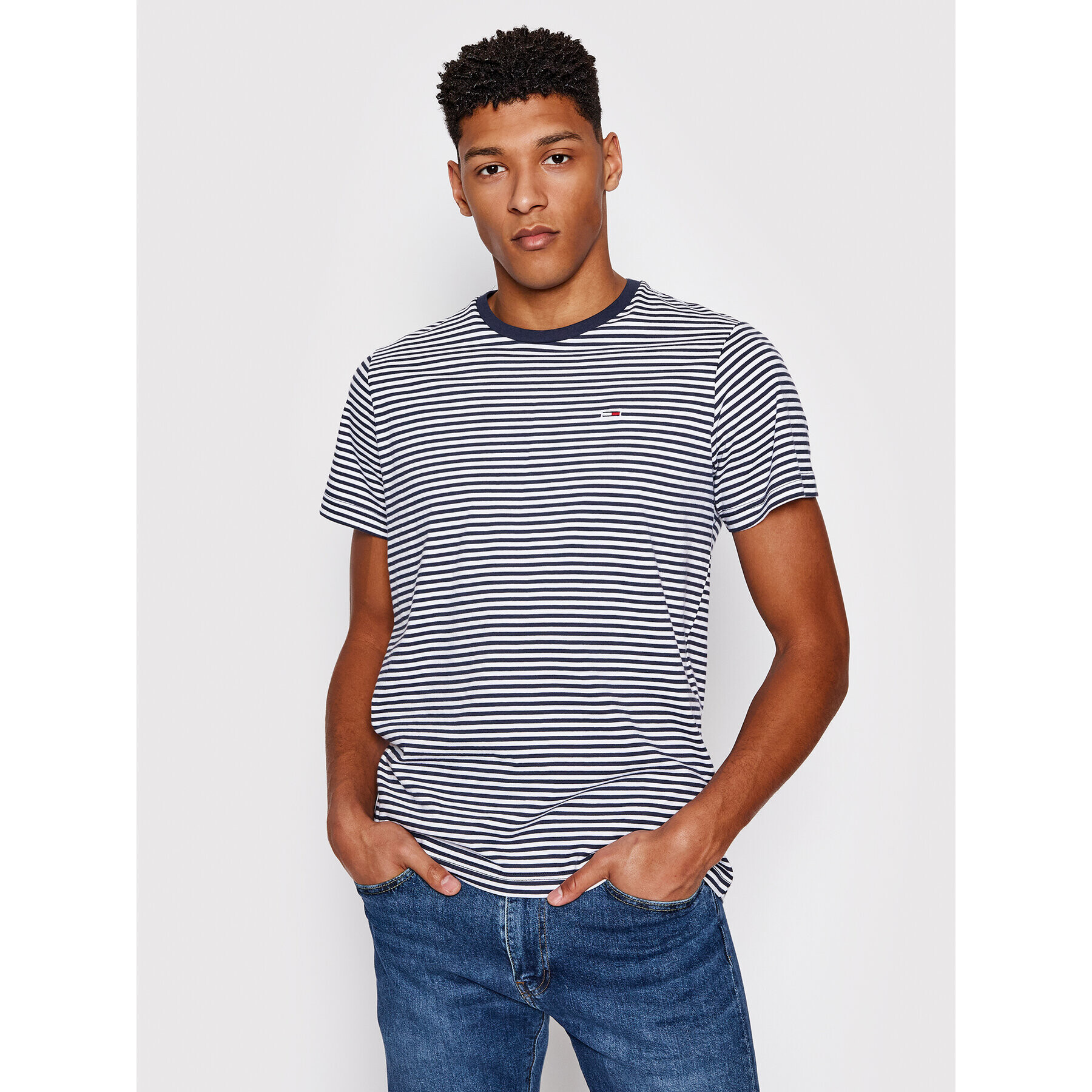 Tommy Jeans Tricou Tjm Tommy Classic Stripe Tee DM0DM05515 Bleumarin Regular Fit - Pled.ro