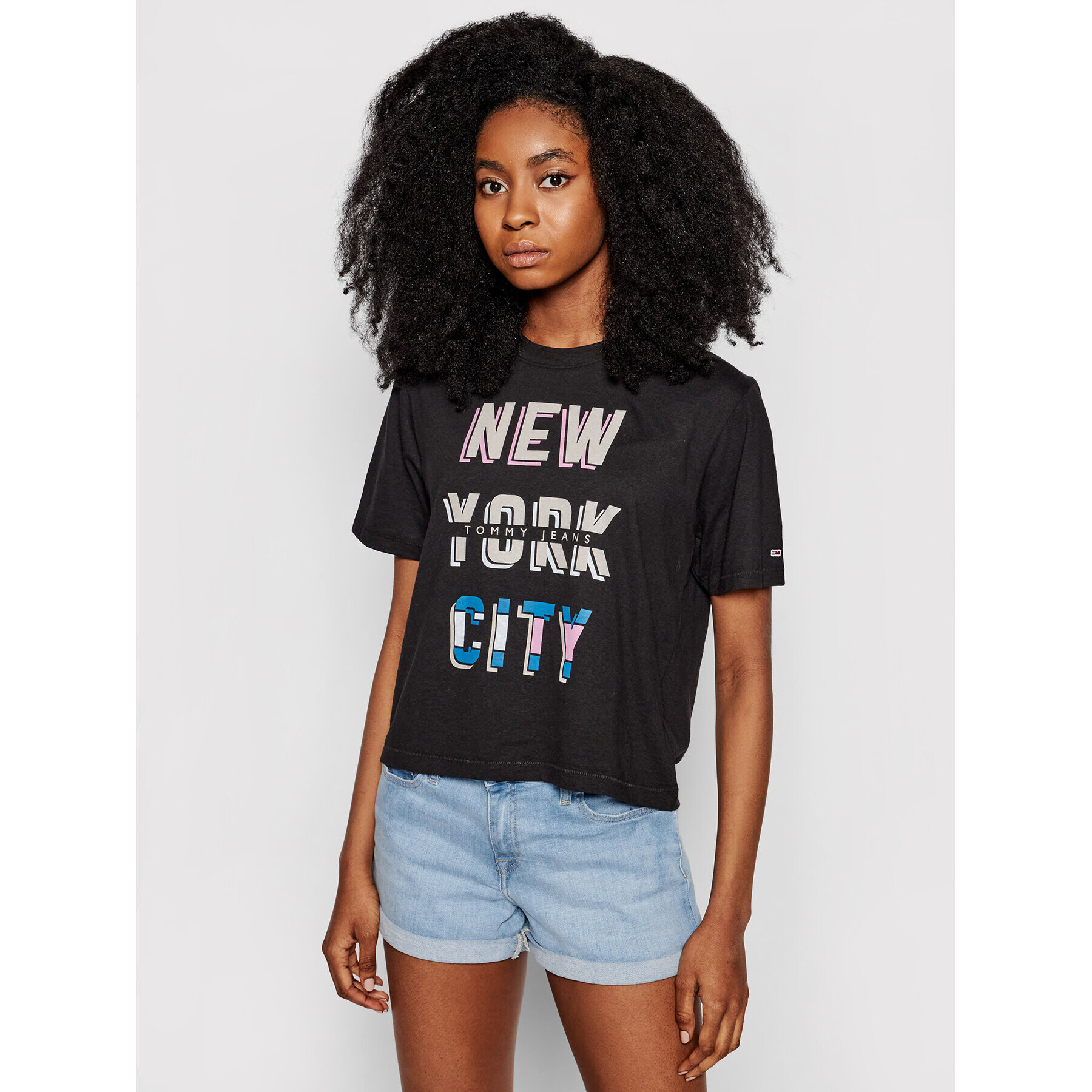 Tommy Jeans Tricou Tjw Bxy Crop New York City DW0DW09815 Negru Regular Fit - Pled.ro