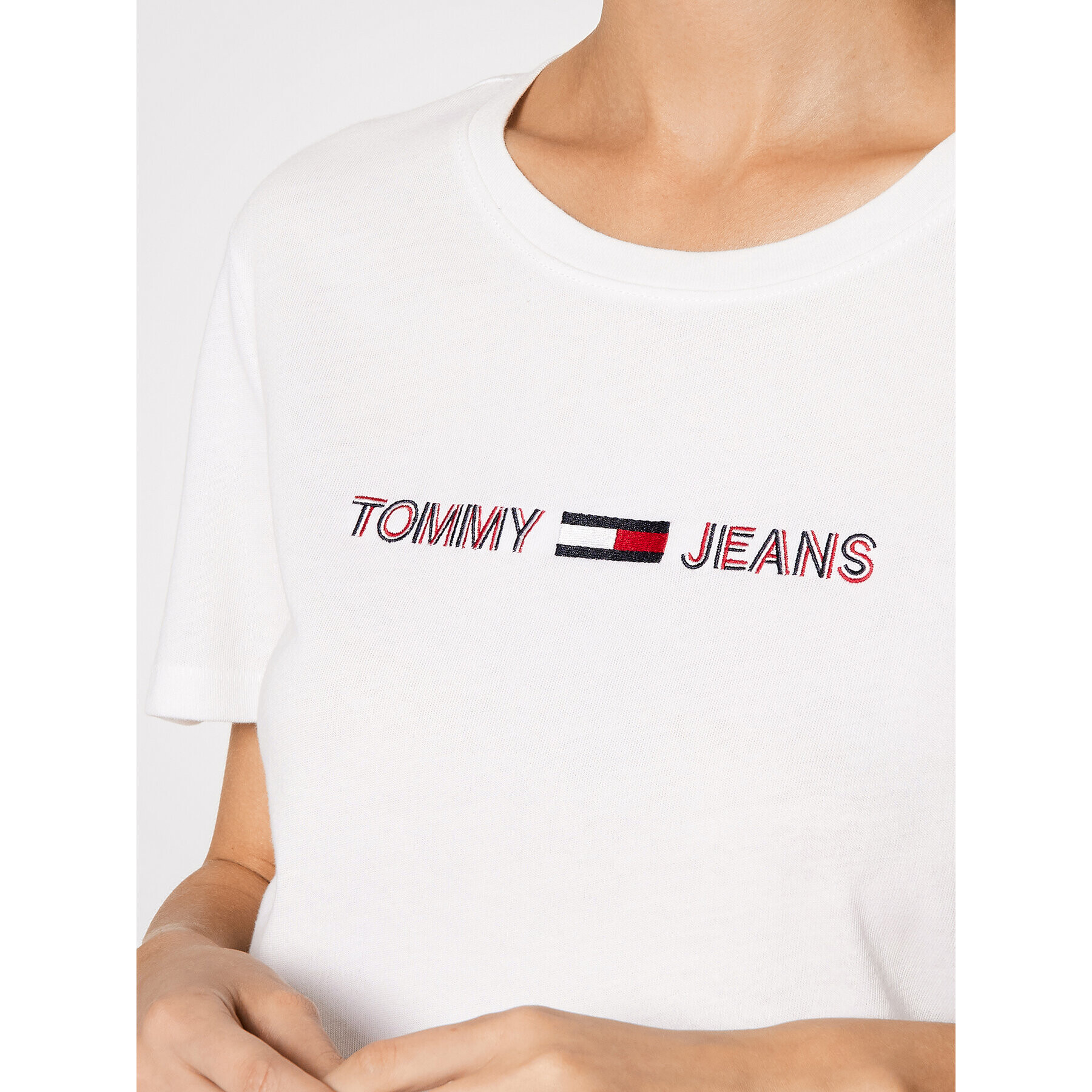 Tommy Jeans Tricou Tjw Rwb Linear DW0DW10409 Alb Slim Fit - Pled.ro