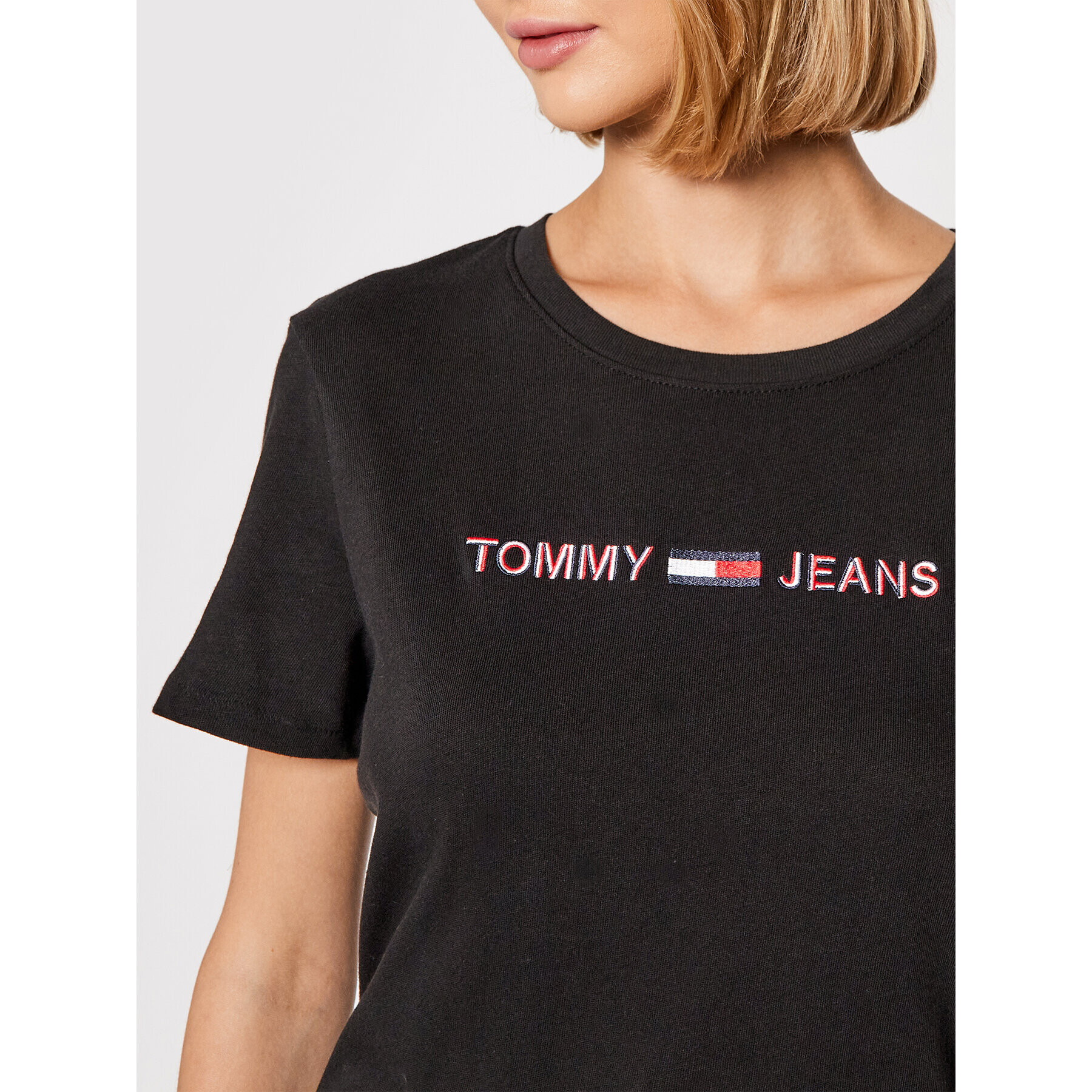 Tommy Jeans Tricou Tjw Rwb Linear DW0DW10409 Negru Slim Fit - Pled.ro