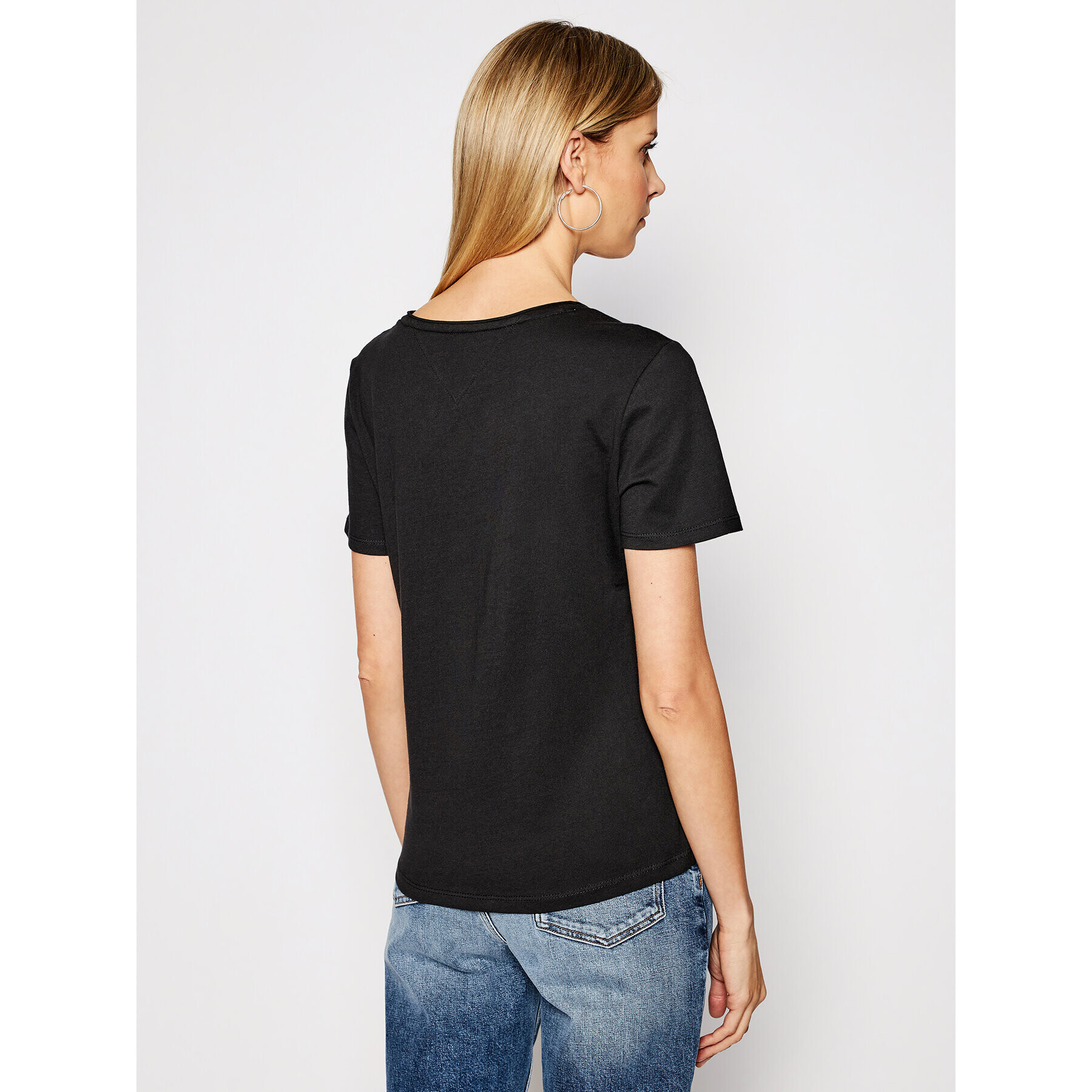 Tommy Jeans Tricou V Neck DW0DW09195 Negru Slim Fit - Pled.ro