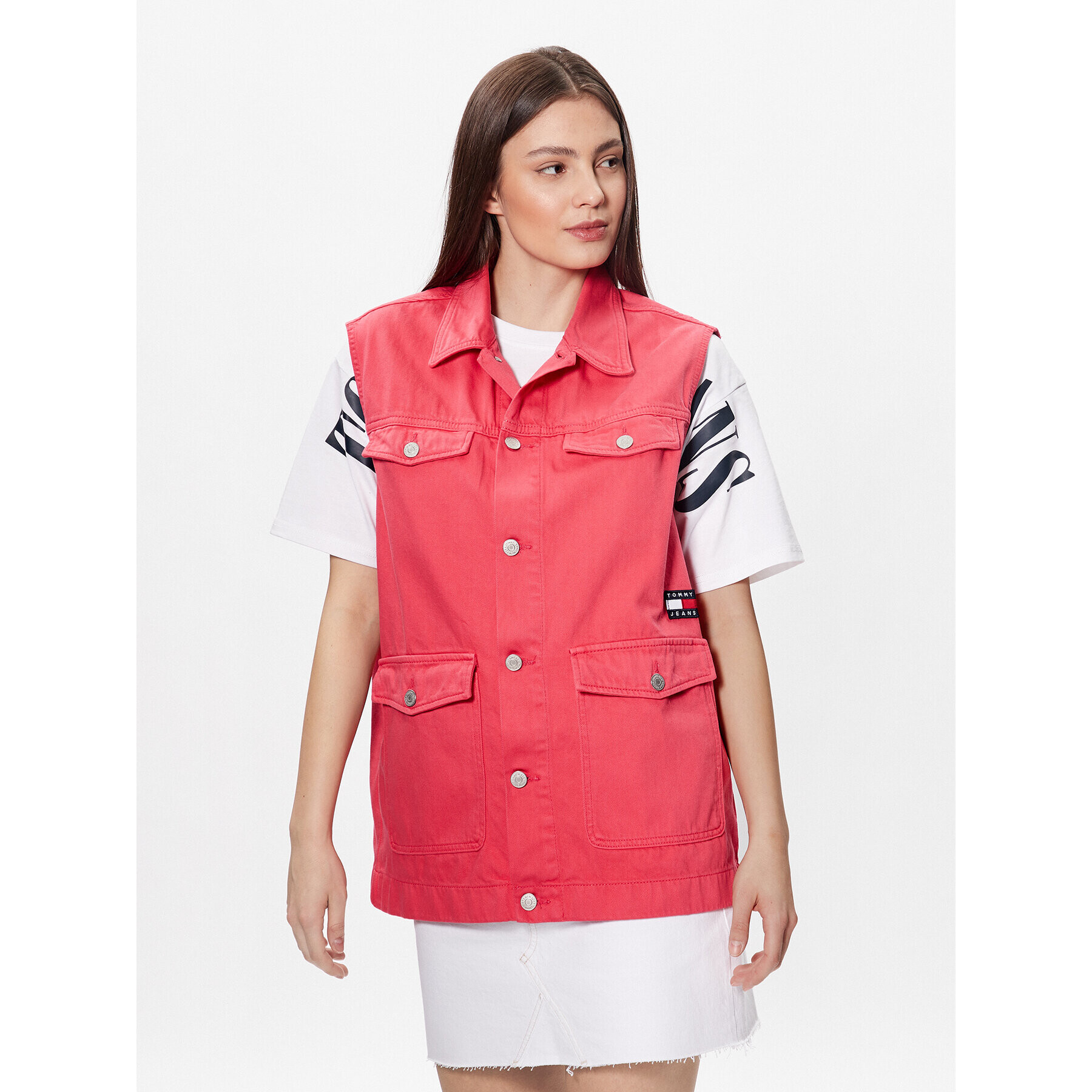 Tommy Jeans Vestă DW0DW15683 Roz Oversize - Pled.ro