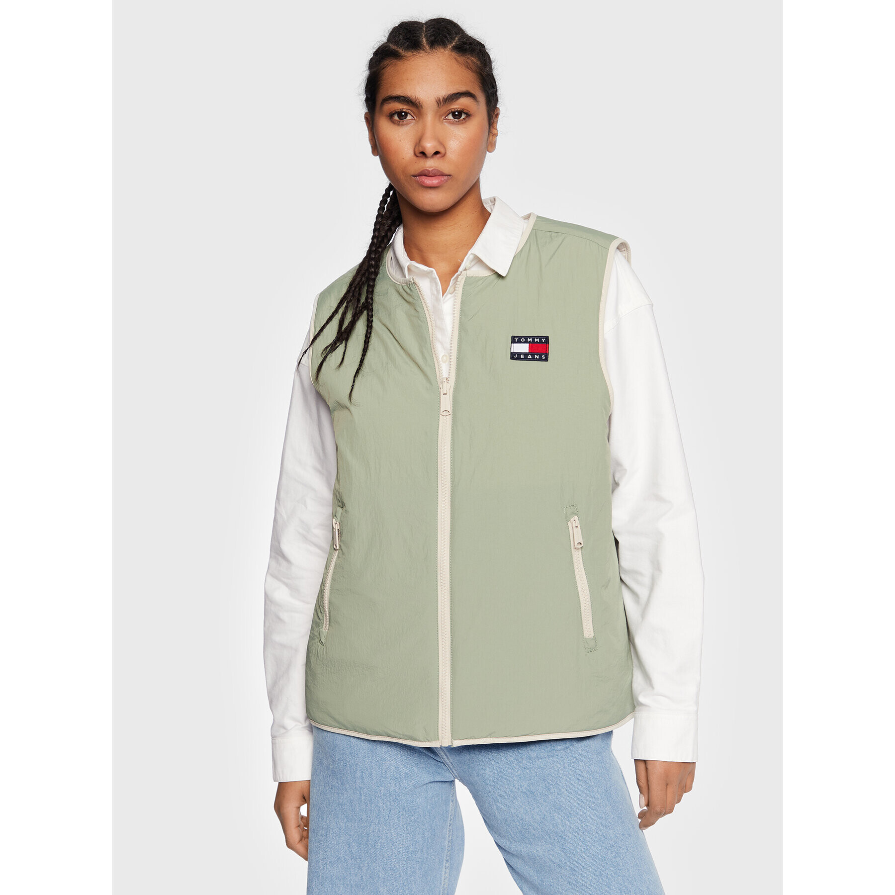 Tommy Jeans Vestă Reversible DW0DW14934 Verde Regular Fit - Pled.ro