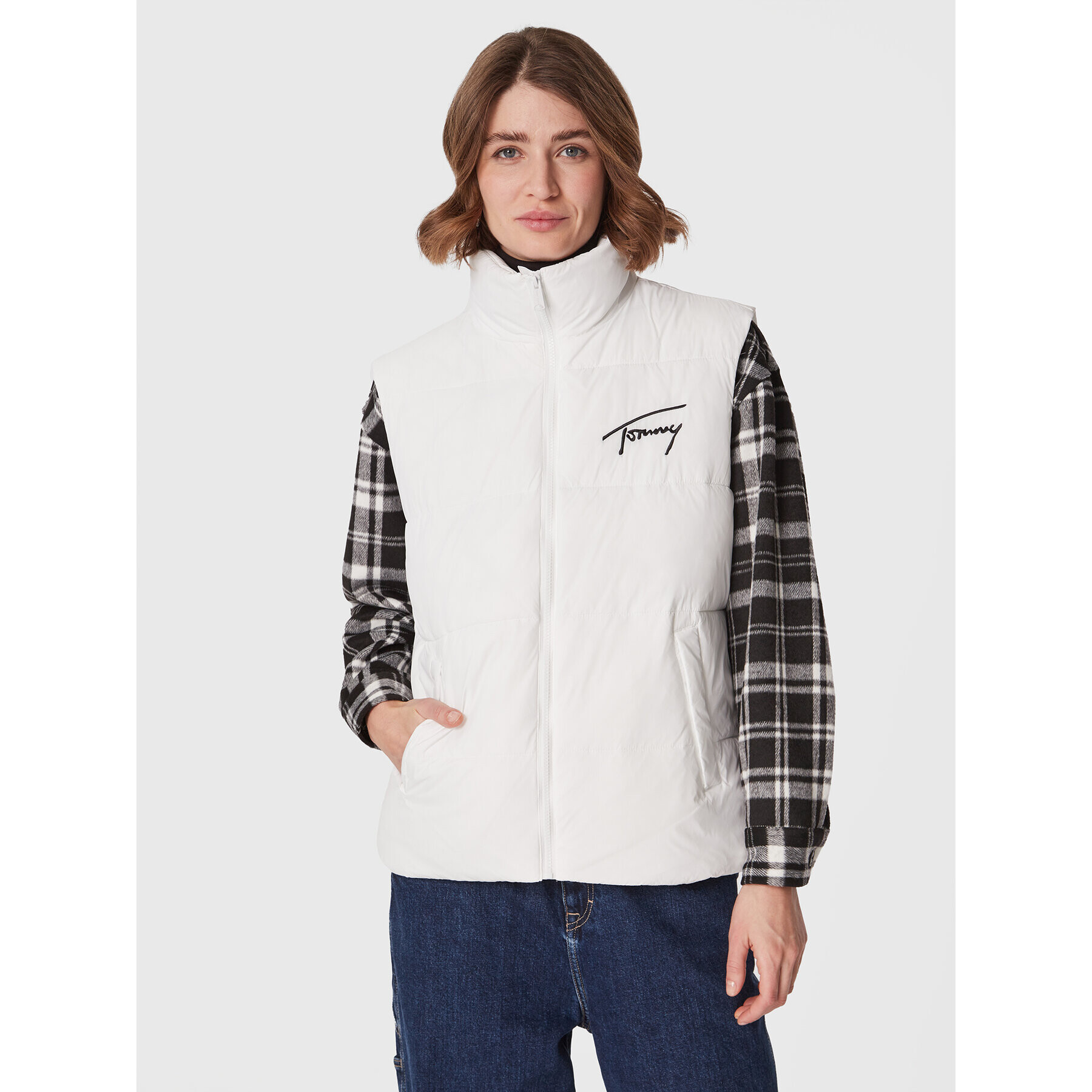 Tommy Jeans Vestă Signature Modern DW0DW14946 Alb Regular Fit - Pled.ro