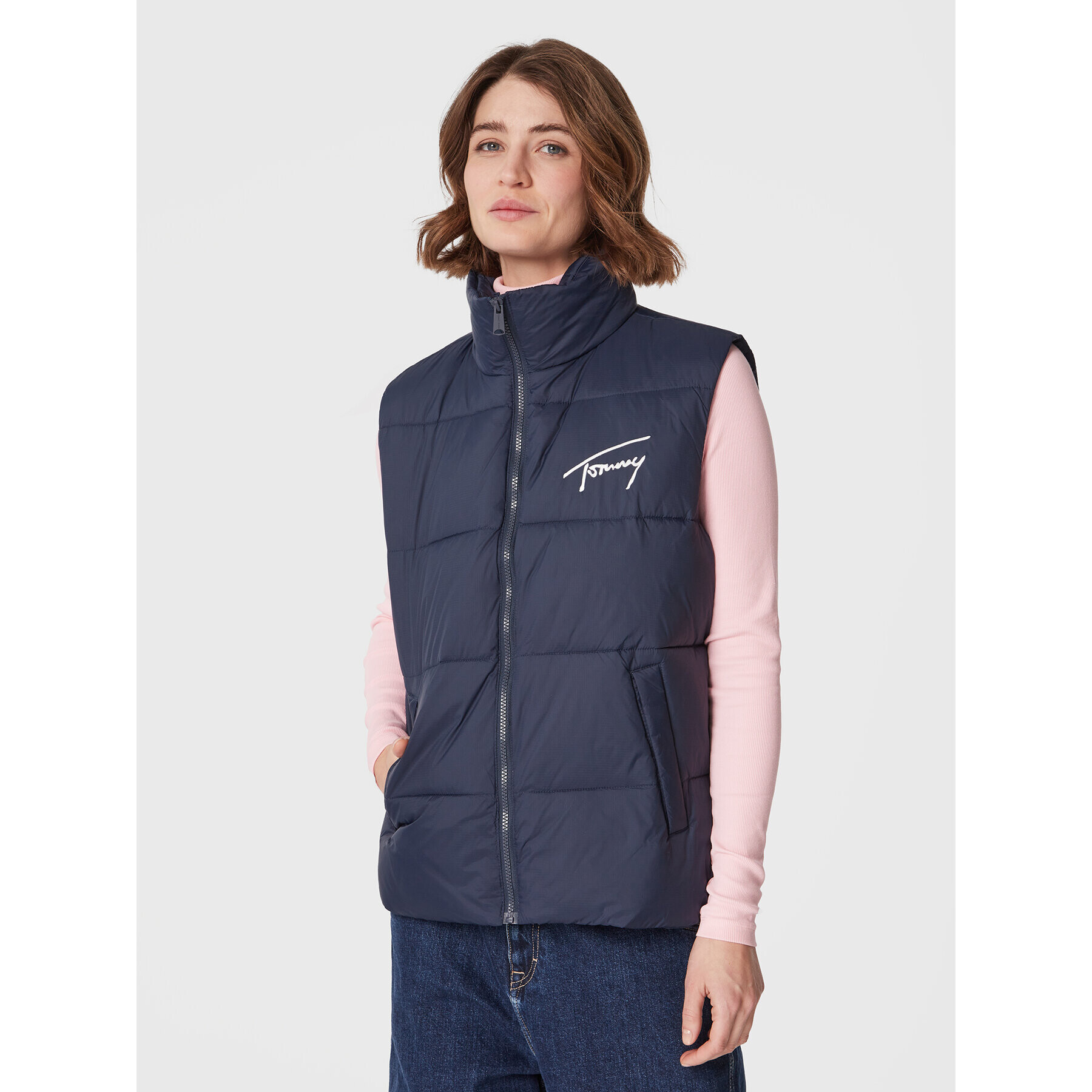 Tommy Jeans Vestă Signature Modern DW0DW14946 Bleumarin Regular Fit - Pled.ro