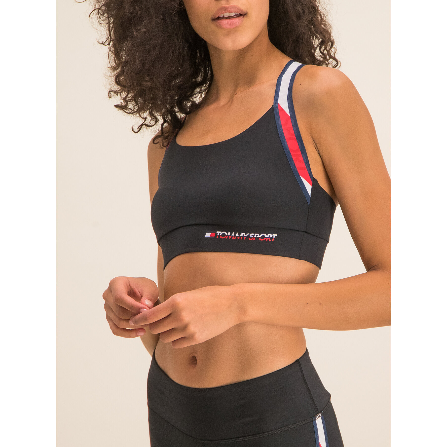 Tommy Sport Sutien top Tape Medium Impact S10S100269 Negru - Pled.ro