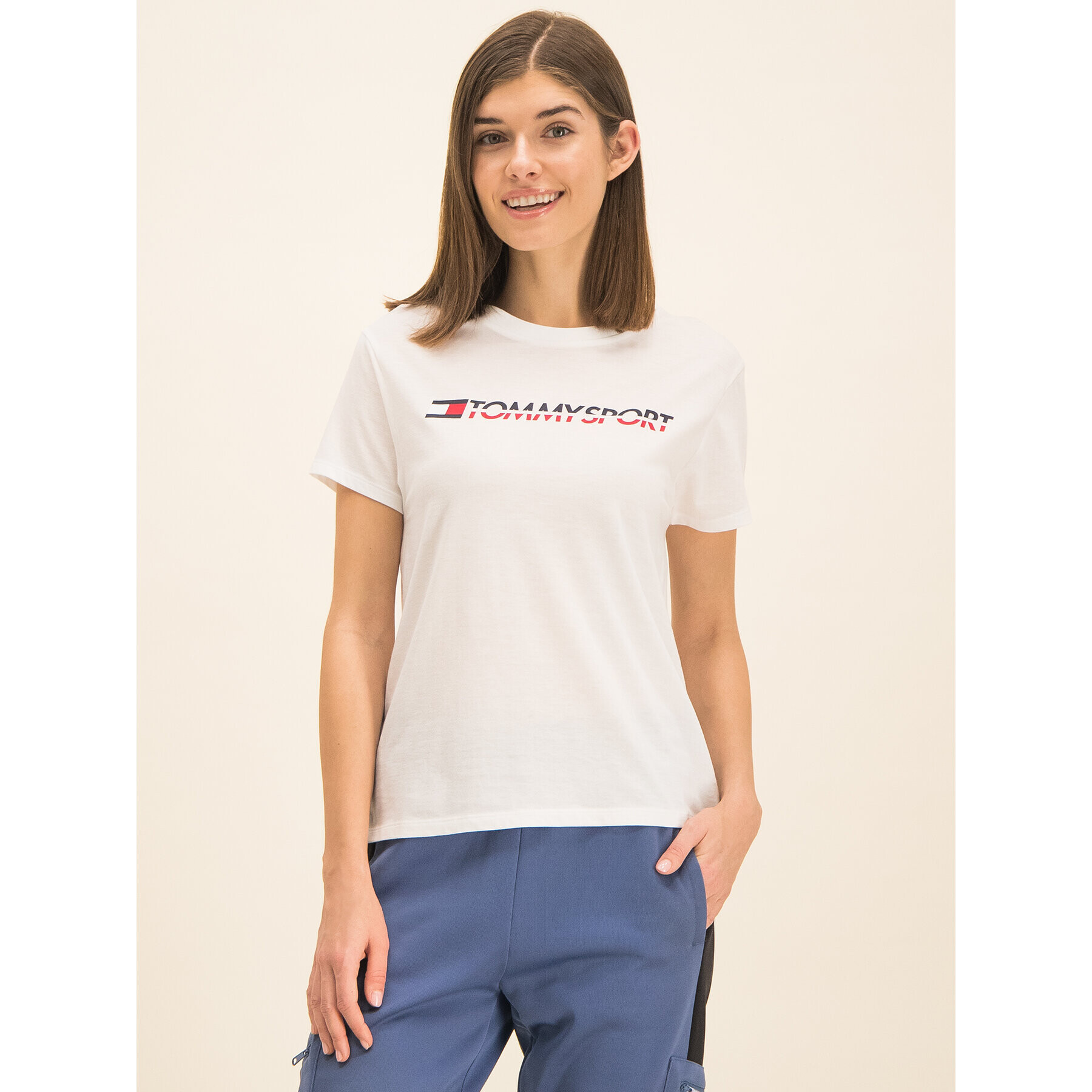 Tommy Sport Tricou Tee Logo S10S100061 Alb Regular Fit - Pled.ro