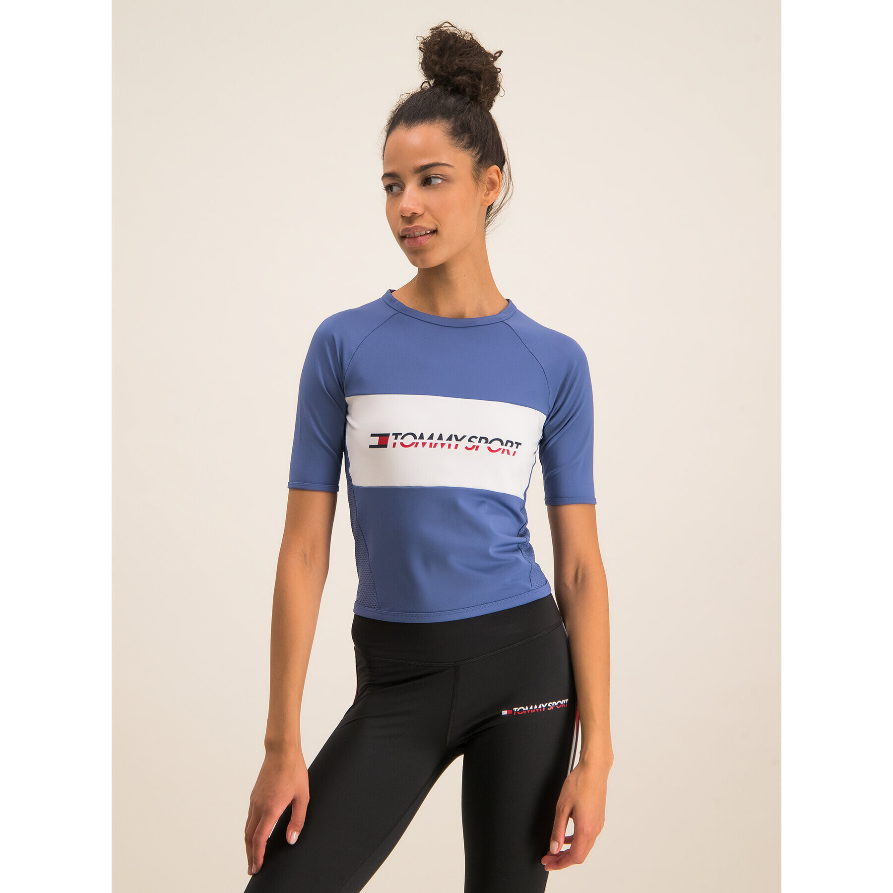 Tommy Sport Tricou Tight Tee S10S100397 Albastru Cropped Fit - Pled.ro