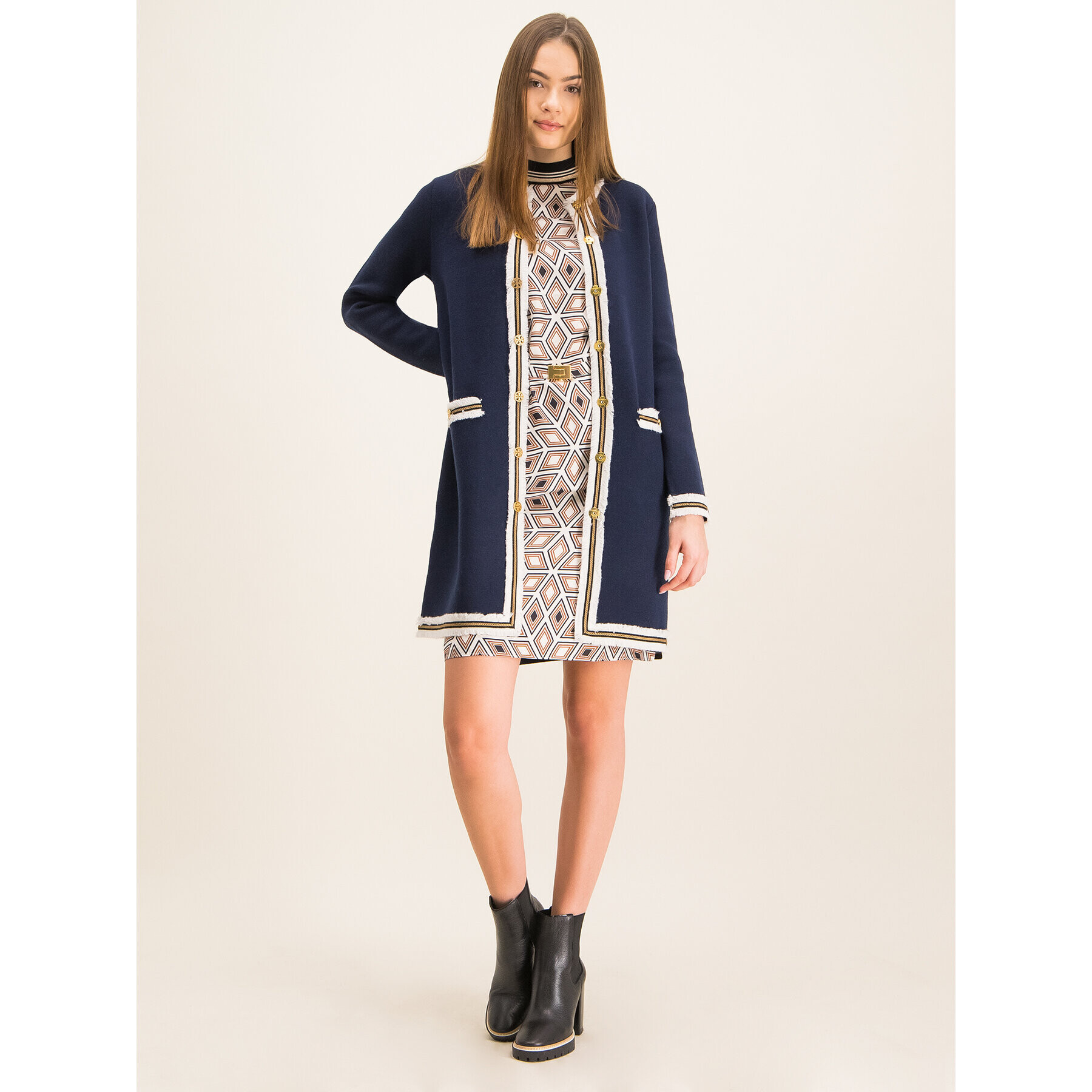 Tory Burch Cardigan Fringe Kendra 59786 Bleumarin Regular Fit - Pled.ro