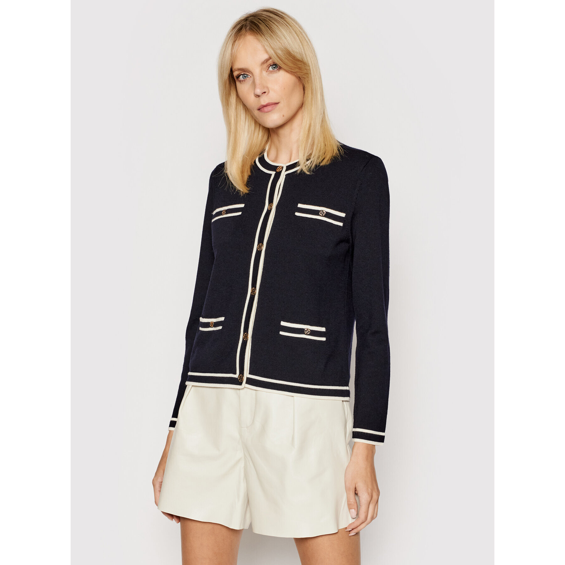 Tory Burch Cardigan Kendra 59740 Bleumarin Regular Fit - Pled.ro