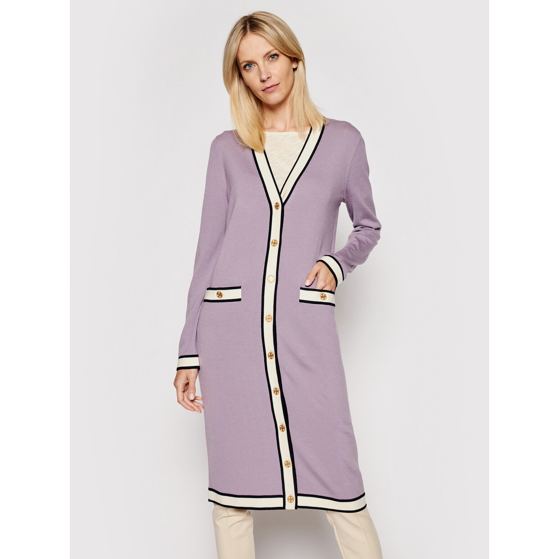 Tory Burch Cardigan Longline Madeline 84537 Violet Regular Fit - Pled.ro