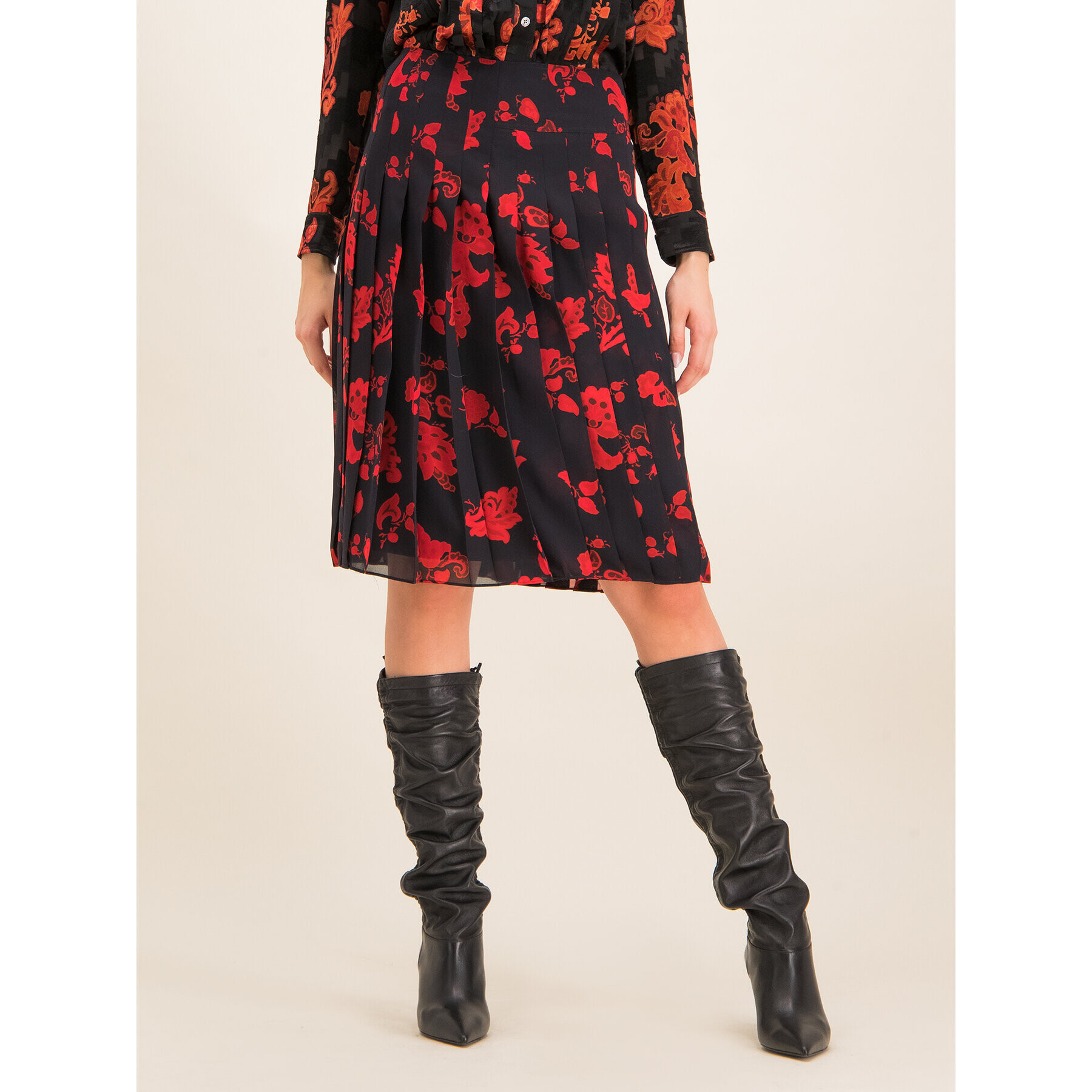 Tory Burch Fustă plisată Paisley Pleated Skirt 63928 Negru Regular Fit - Pled.ro