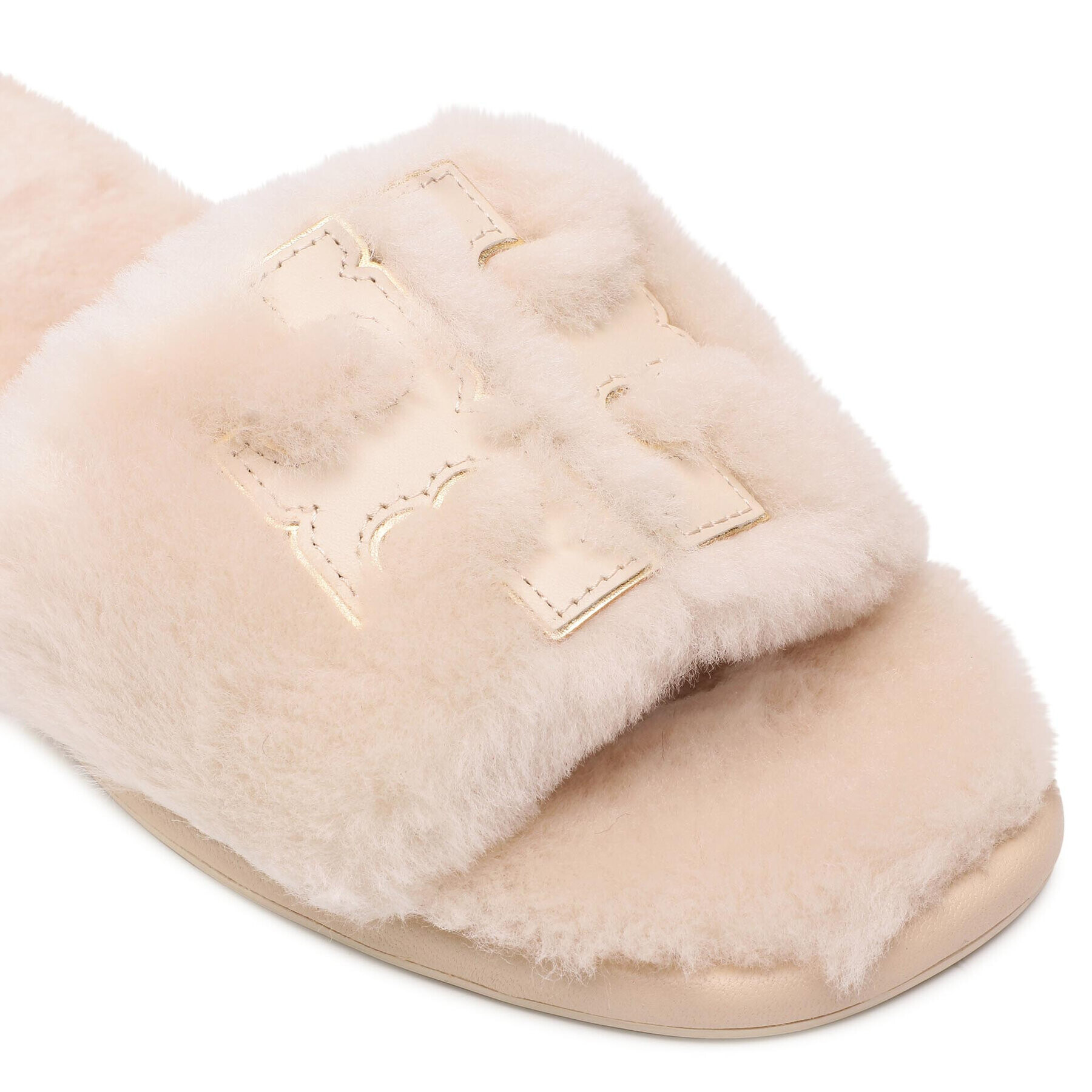 Tory Burch Șlapi Double T Shearling 83484 Bej - Pled.ro