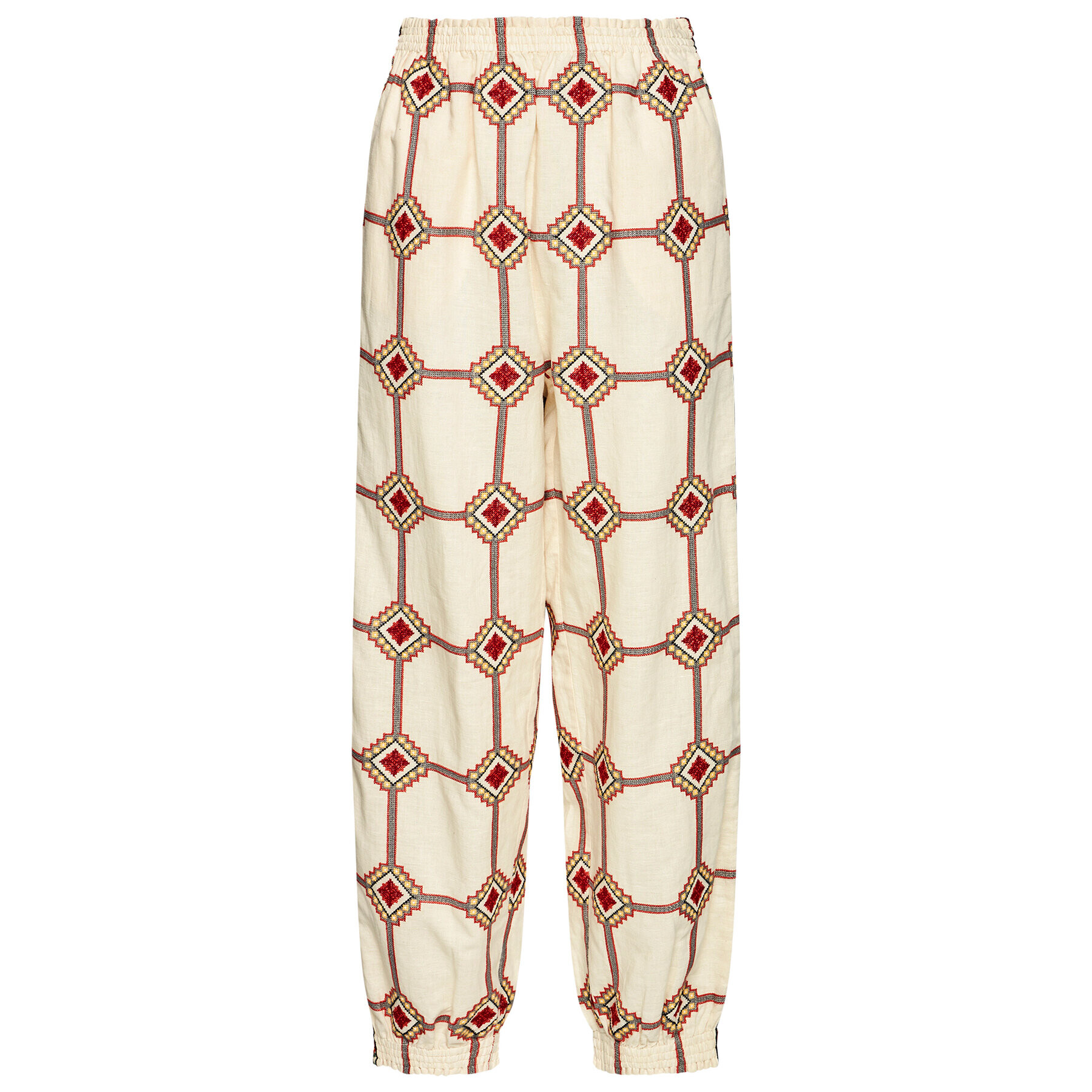 Tory Burch Pantaloni din material Embroidered Pull Up 83440 Bej Regular Fit - Pled.ro