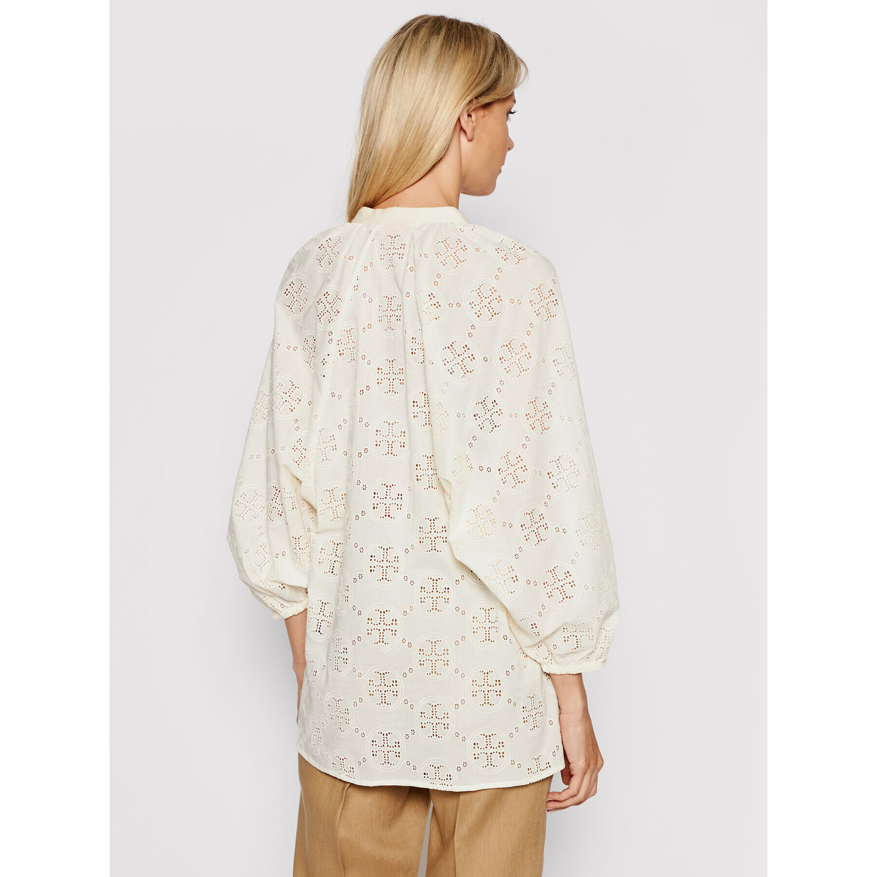 Tory Burch Tunică Logo Lace Ballon Sleeve 84520 Bej Regular Fit - Pled.ro