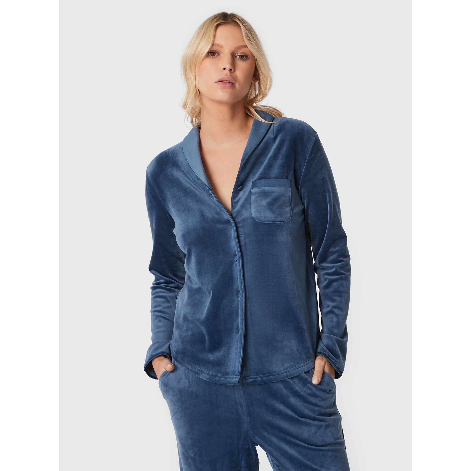 Triumph Cămașă pijama Mix & Match Velour 10213389 Bleumarin Boyfriend Fit - Pled.ro