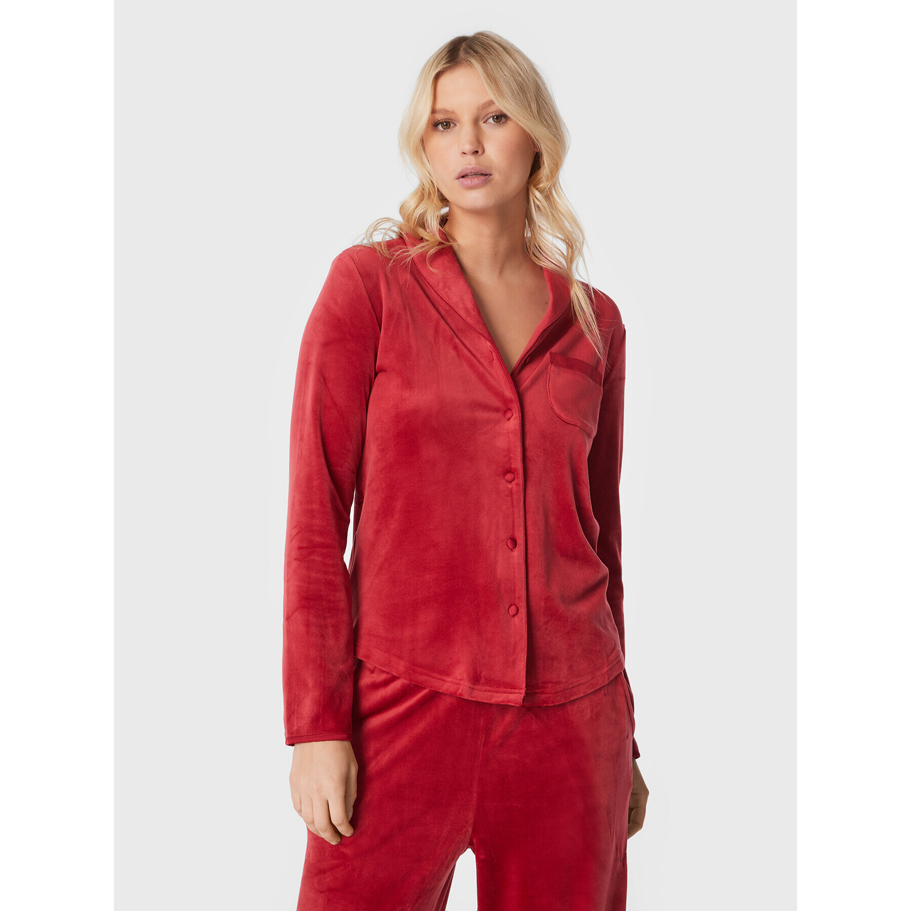 Triumph Cămașă pijama Mix & Match Velour 10213389 Roșu Boyfriend Fit - Pled.ro