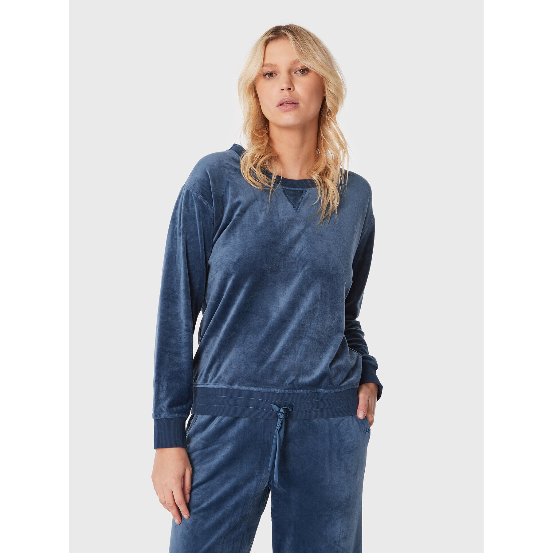 Triumph Cămașă pijama Mix & Match Velour 10213406 Bleumarin Relaxed Fit - Pled.ro