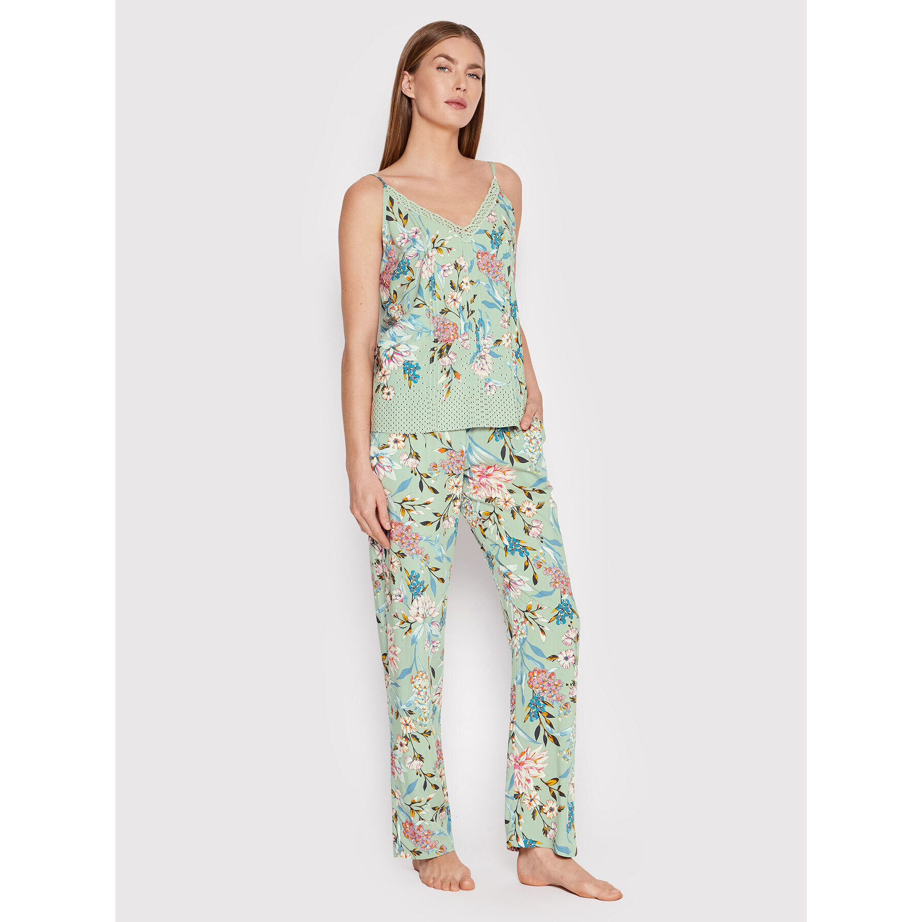 Triumph Pantaloni pijama Mix & Match 10202423 Verde Relaxed Fit - Pled.ro