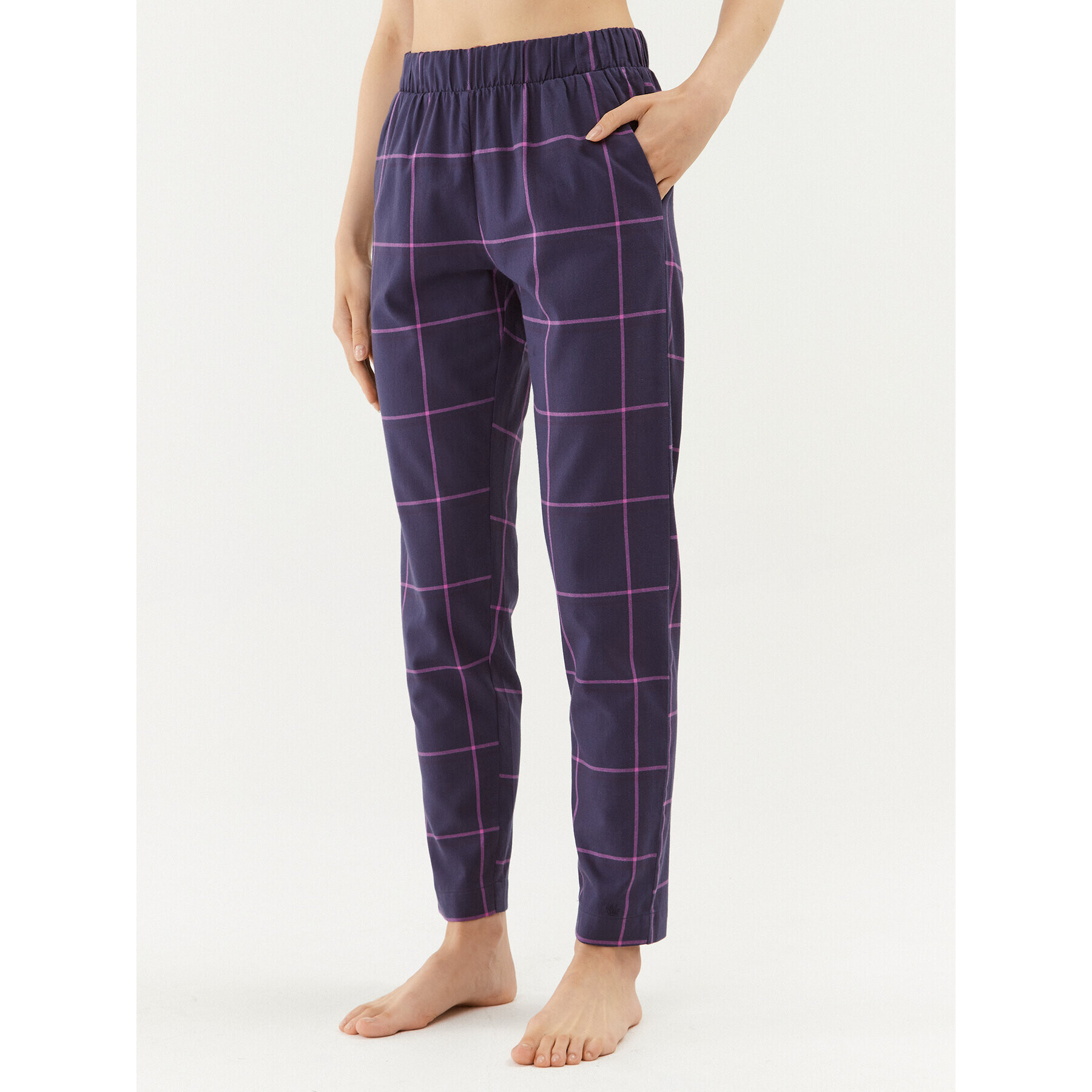 Triumph Pantaloni pijama Mix & Match Tapered Trouser Flannel 01 X 10216530 Bleumarin Regular Fit - Pled.ro