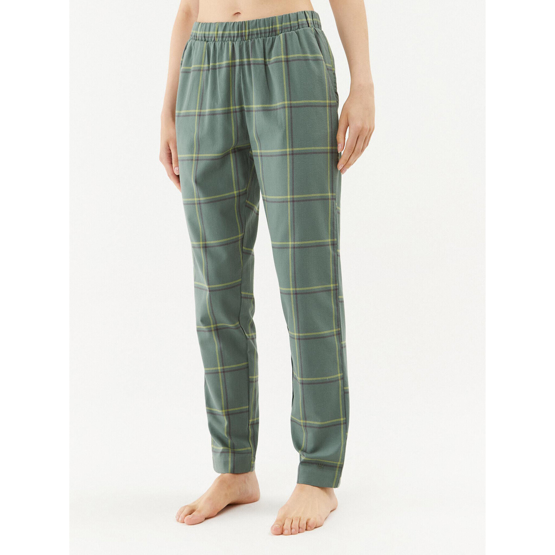 Triumph Pantaloni pijama Mix & Match Tapered Trouser Flannel 01 X 10216530 Verde Regular Fit - Pled.ro