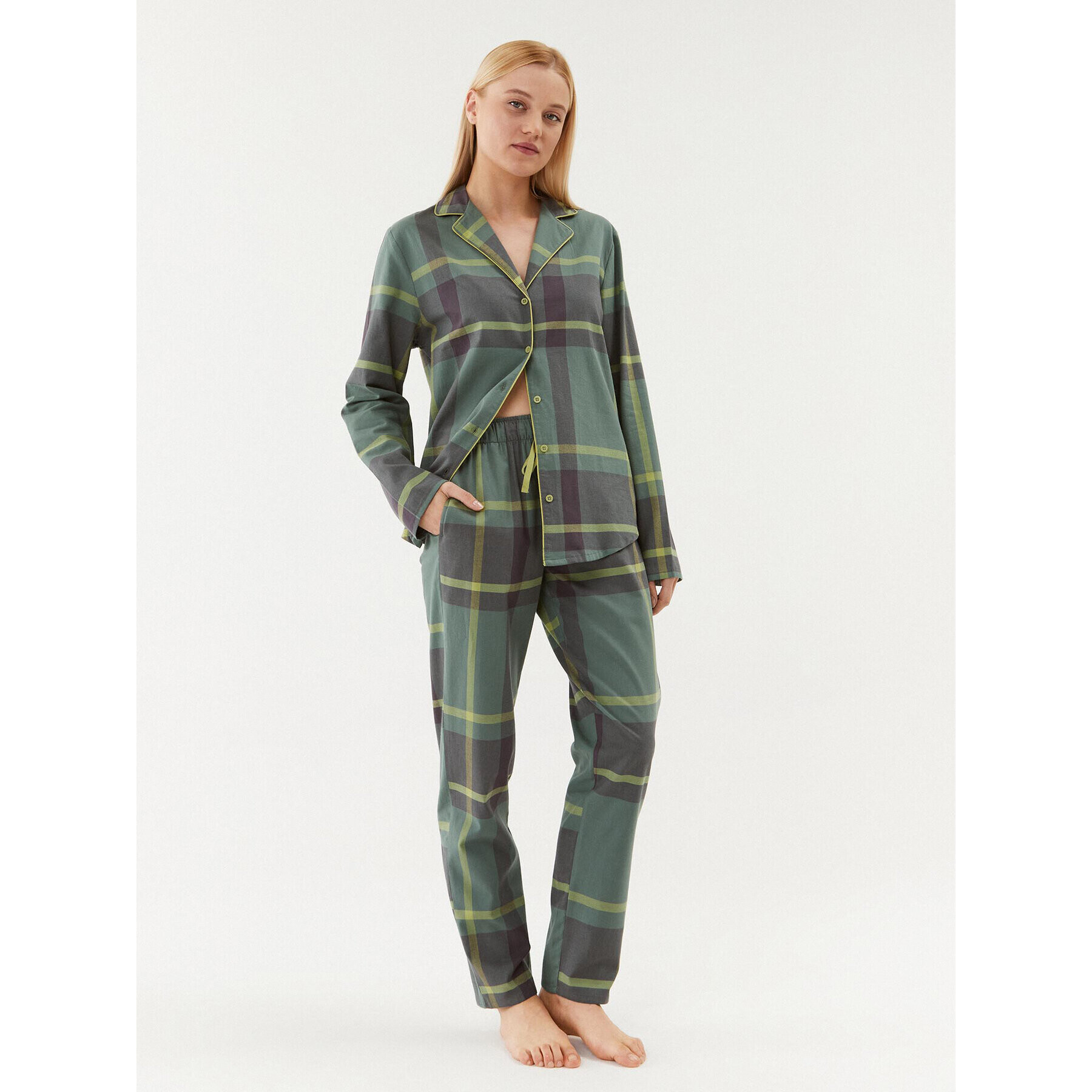 Triumph Pijama Boyfriend PW X Checks 10216554 Verde Relaxed Fit - Pled.ro