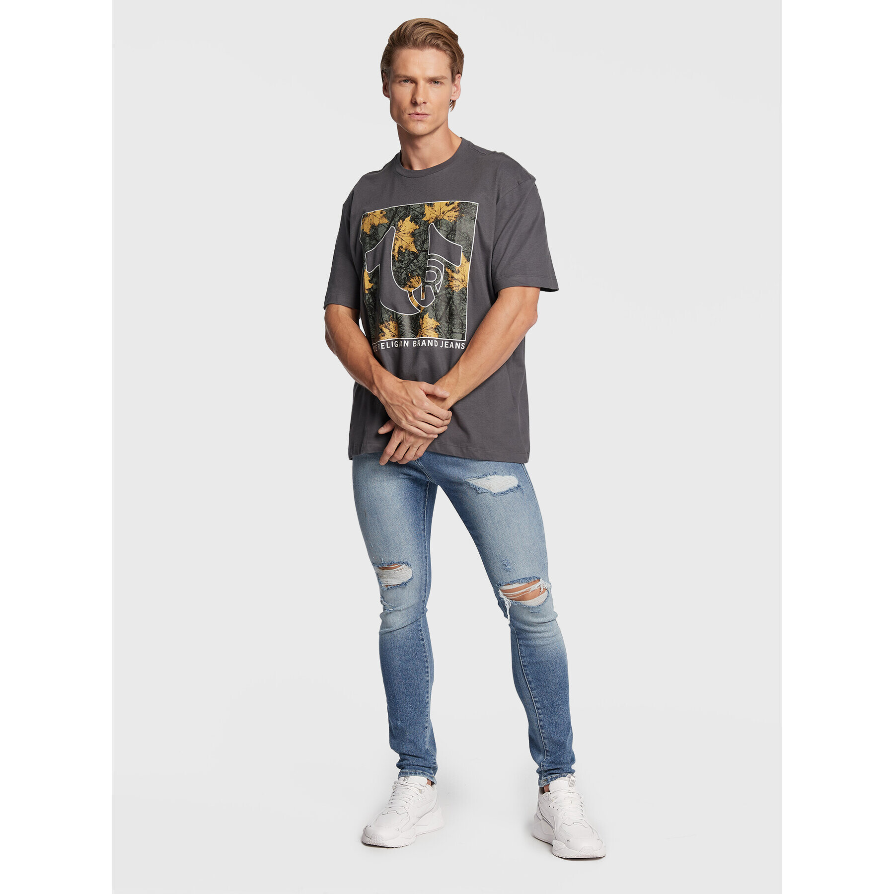 True Religion Tricou 106299 Gri Regular Fit - Pled.ro